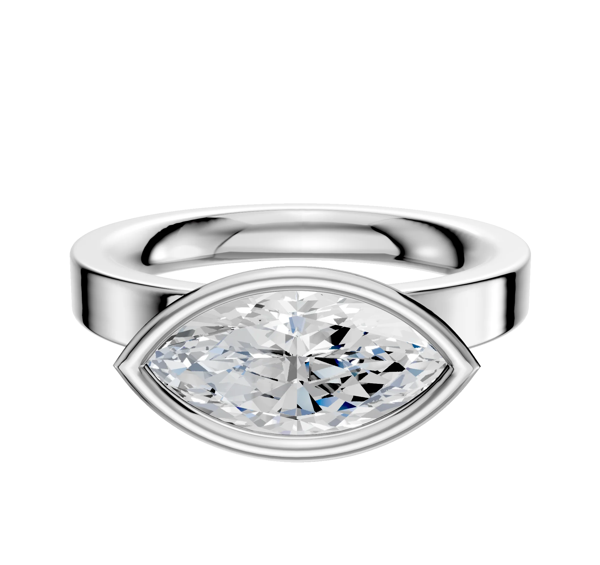 14K White Gold Bezel Full Bezel East/West Classic Flat 3.0mm Engagement Ring