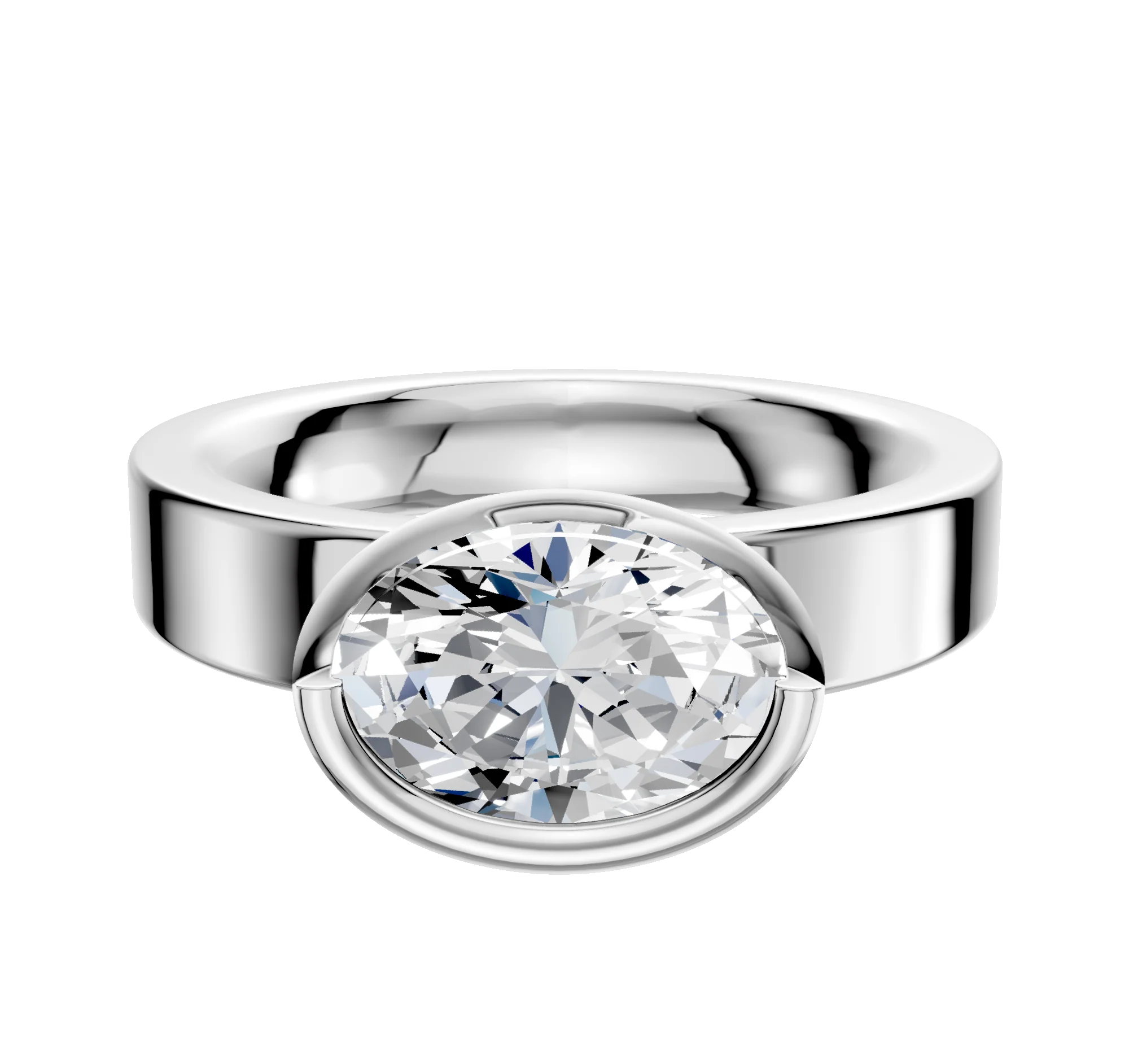 14K White Gold Bezel Full Bezel East/West Classic Flat 4.0mm Engagement Ring