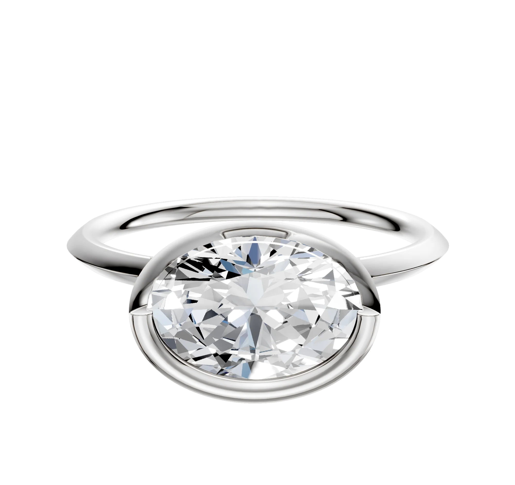 14K White Gold Bezel Full Bezel East/West Classic Knife Edge 1.5mm Engagement Ring