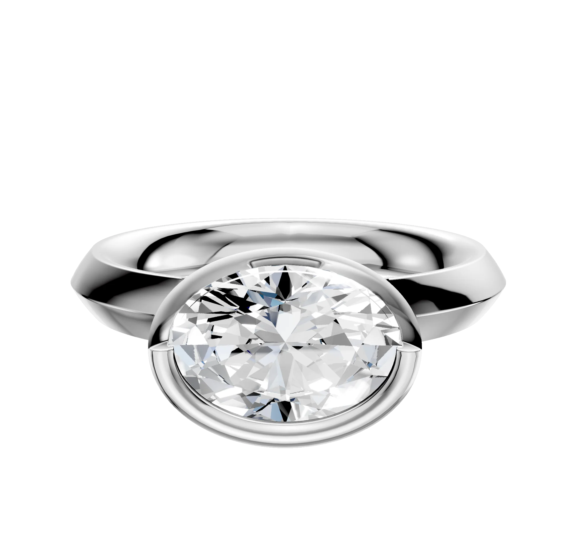14K White Gold Bezel Full Bezel East/West Classic Knife Edge 3.0mm Engagement Ring