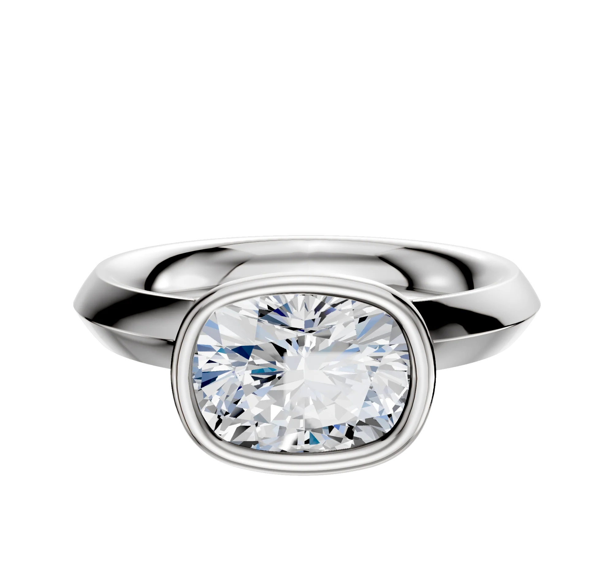 14K White Gold Bezel Full Bezel East/West Classic Knife Edge 3.0mm Engagement Ring