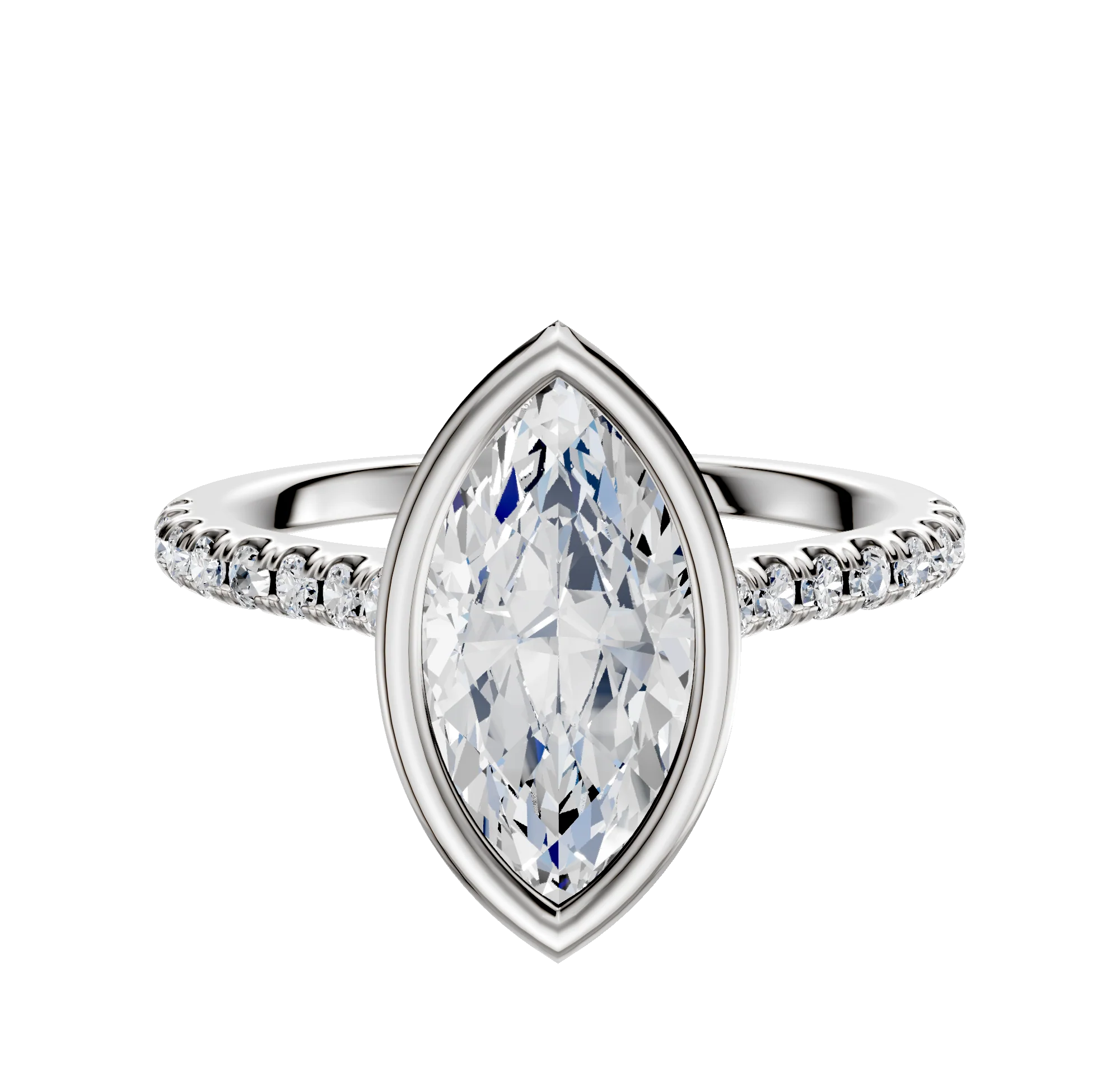 14K White Gold Bezel Full Bezel North/South Cathedral Dome 1-Row-Pave 2.5mm Engagement Ring