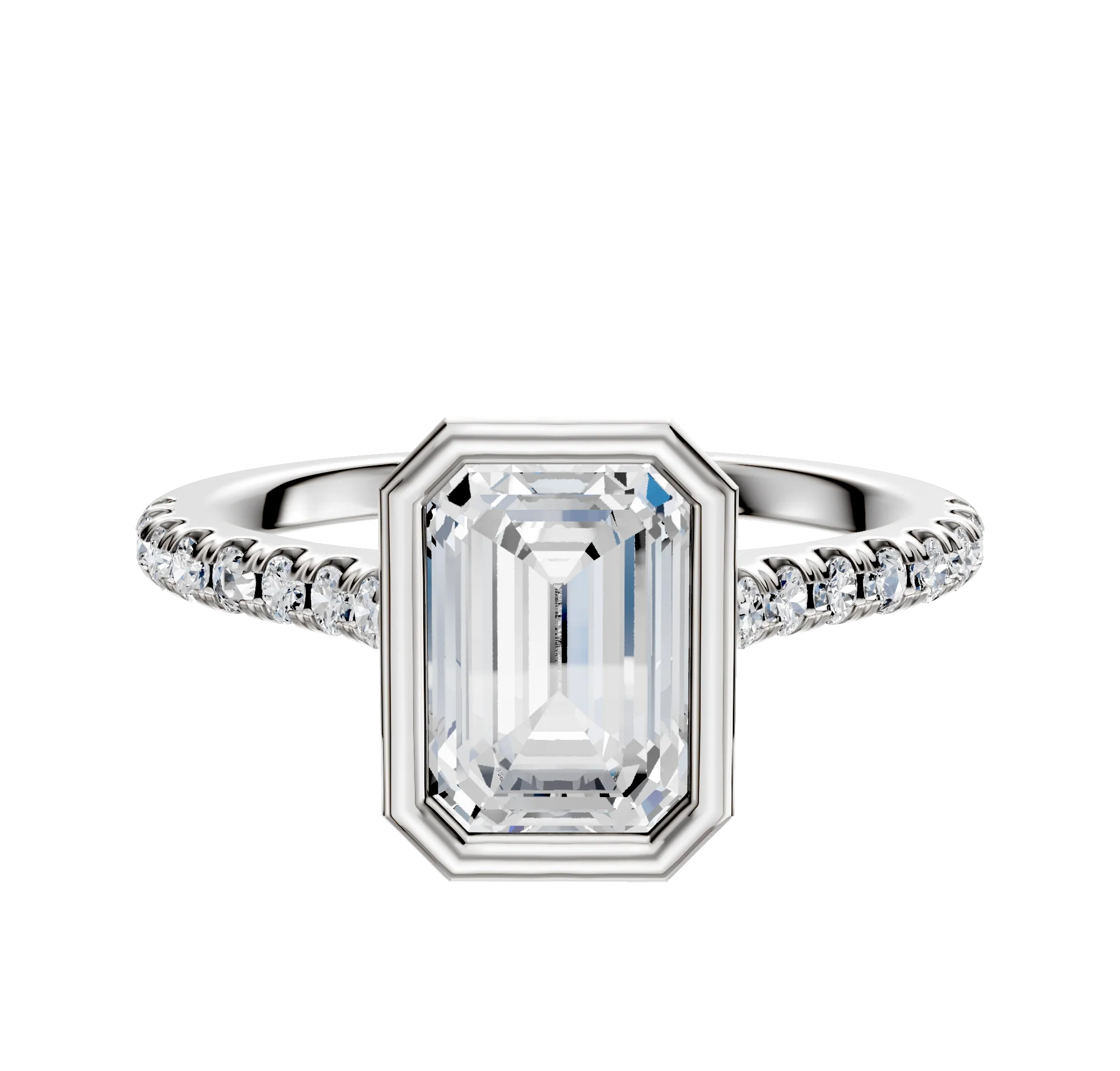 14K White Gold Bezel Full Bezel North/South Cathedral Dome 1-Row-Pave 2.5mm Engagement Ring