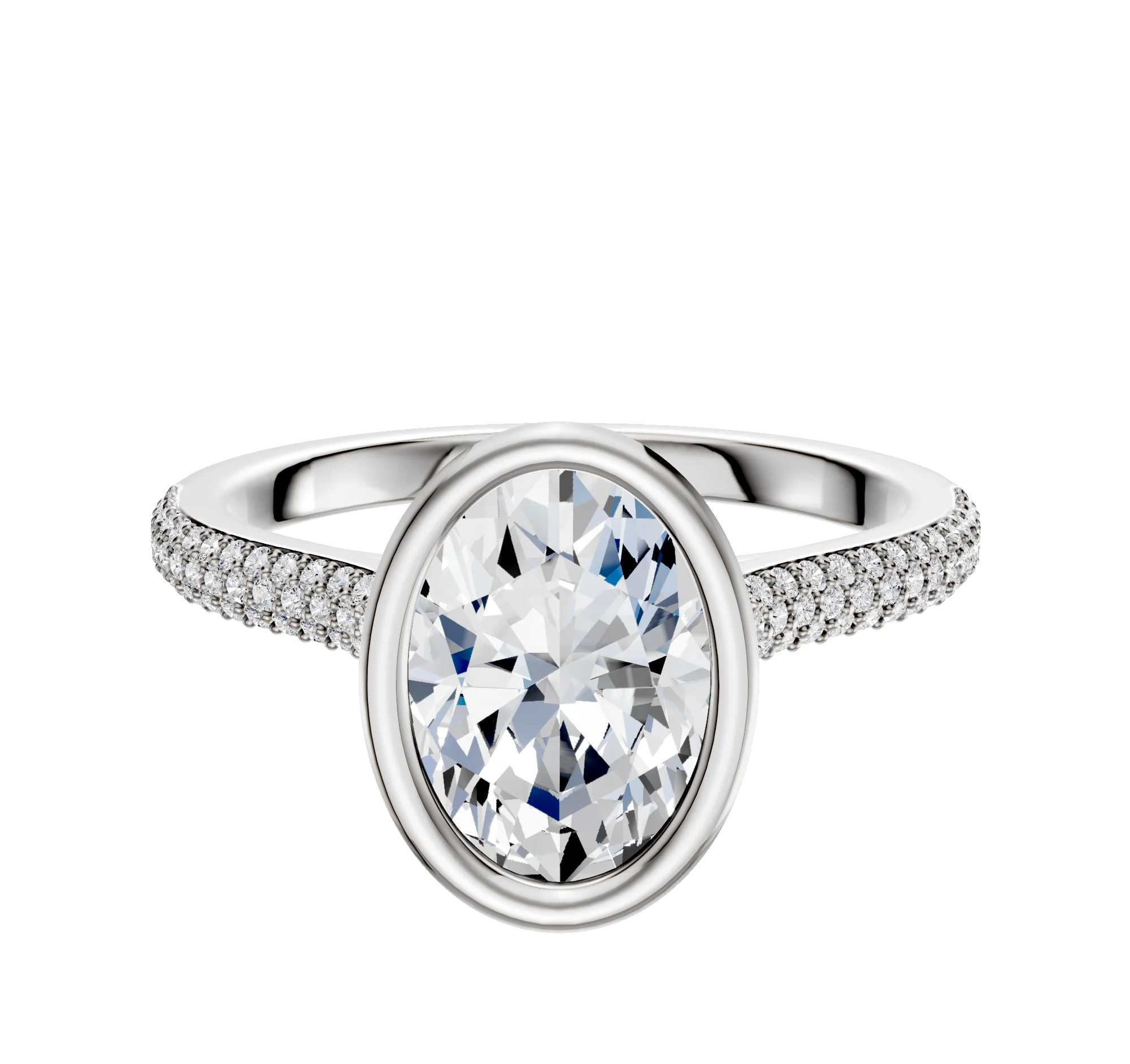14K White Gold Bezel Full Bezel North/South Cathedral Dome 3-Row-Pave 2.0mm Engagement Ring