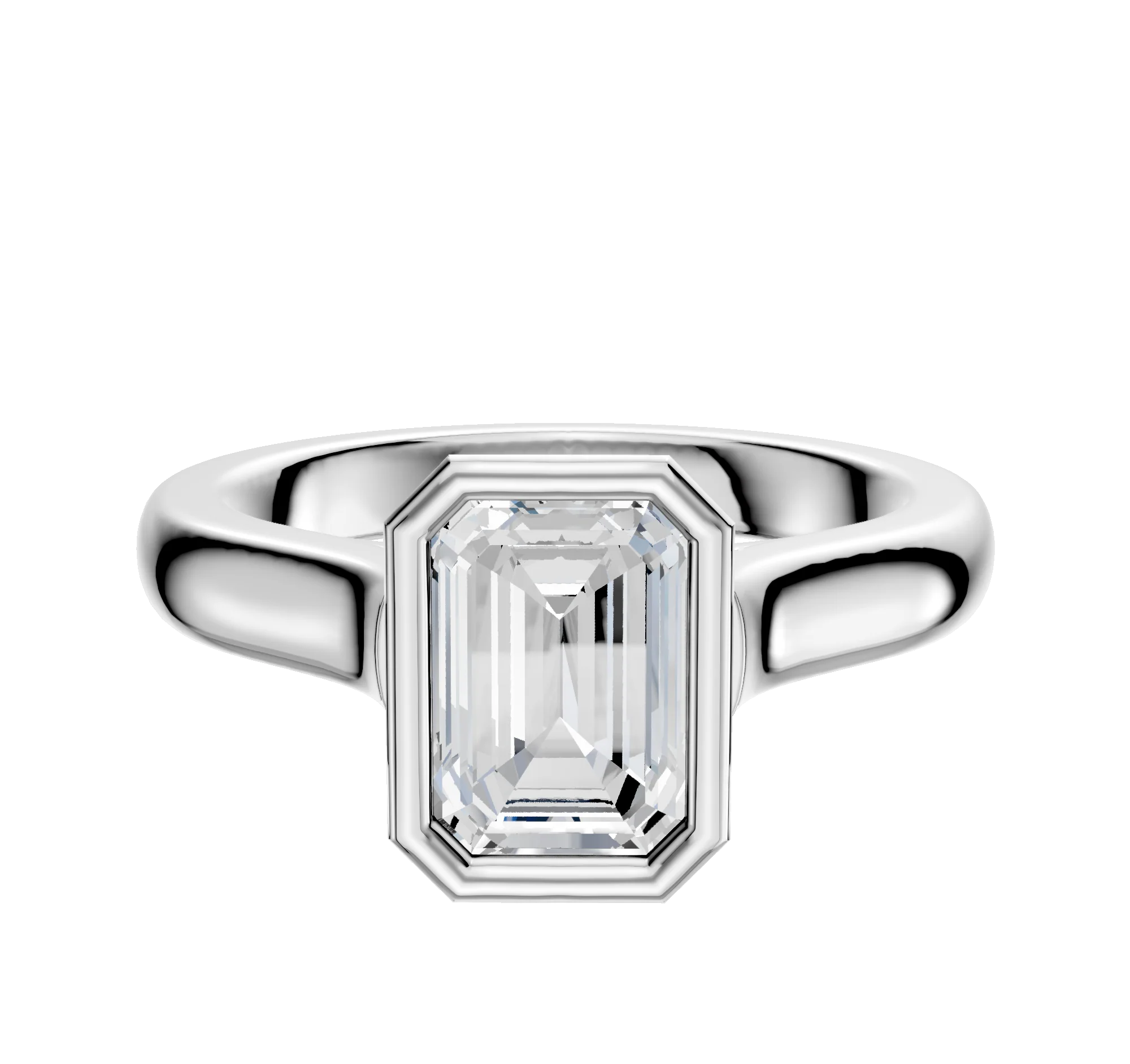 14K White Gold Bezel Full Bezel North/South Cathedral Dome 3.0mm Engagement Ring