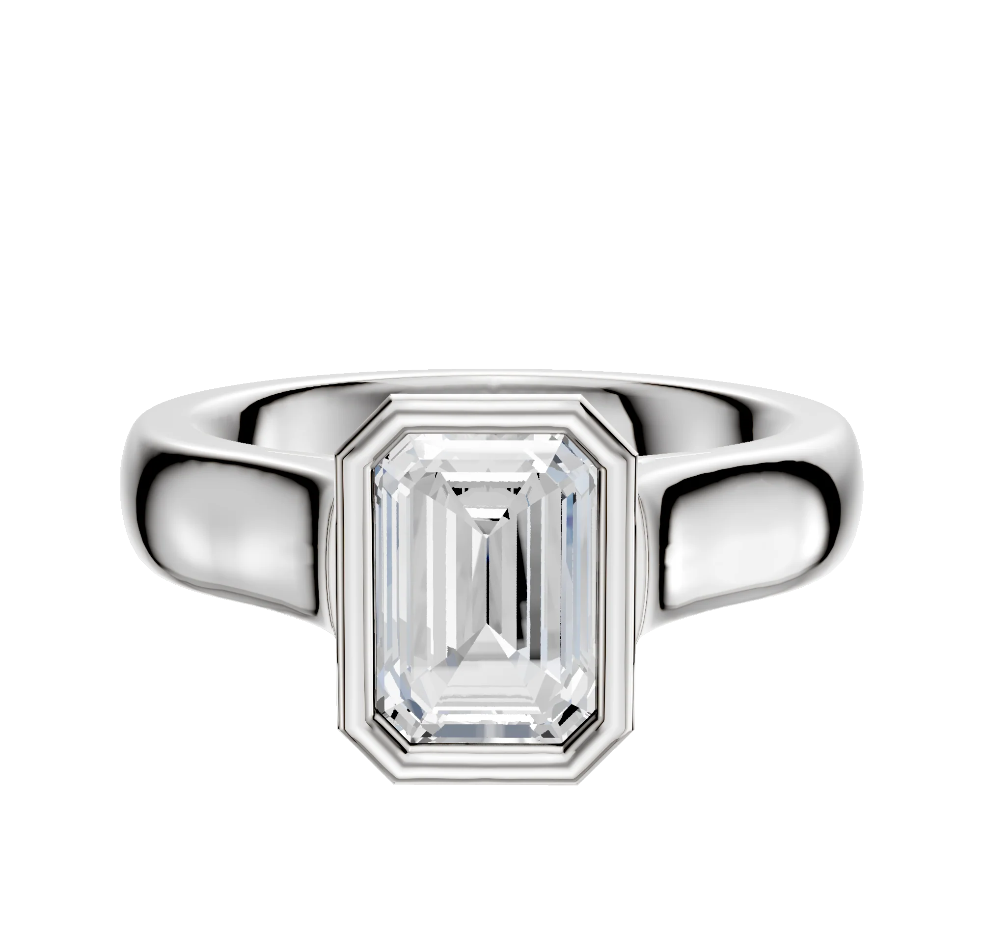 14K White Gold Bezel Full Bezel North/South Cathedral Dome 4.0mm Engagement Ring