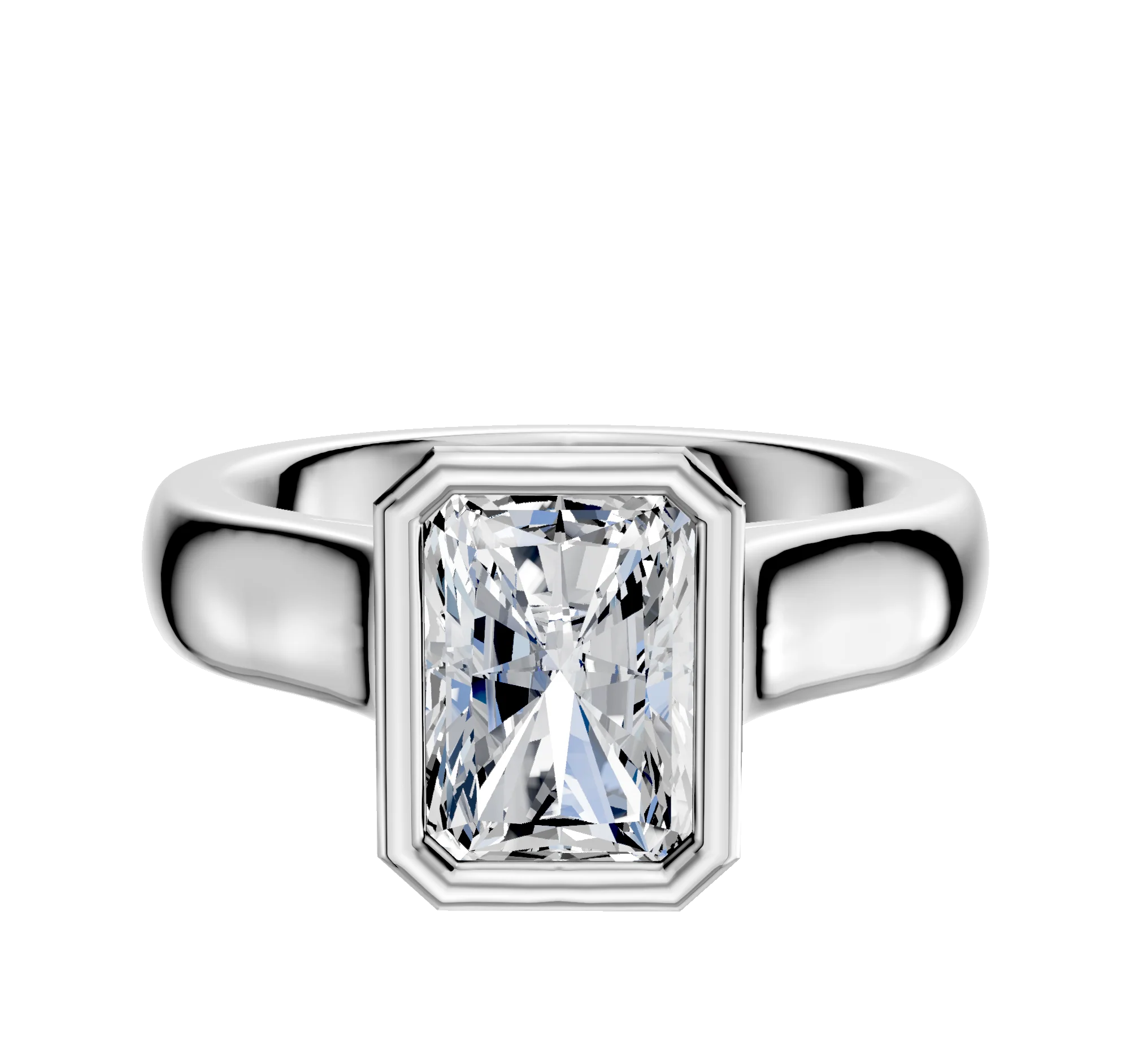 14K White Gold Bezel Full Bezel North/South Cathedral Dome 4.0mm Engagement Ring