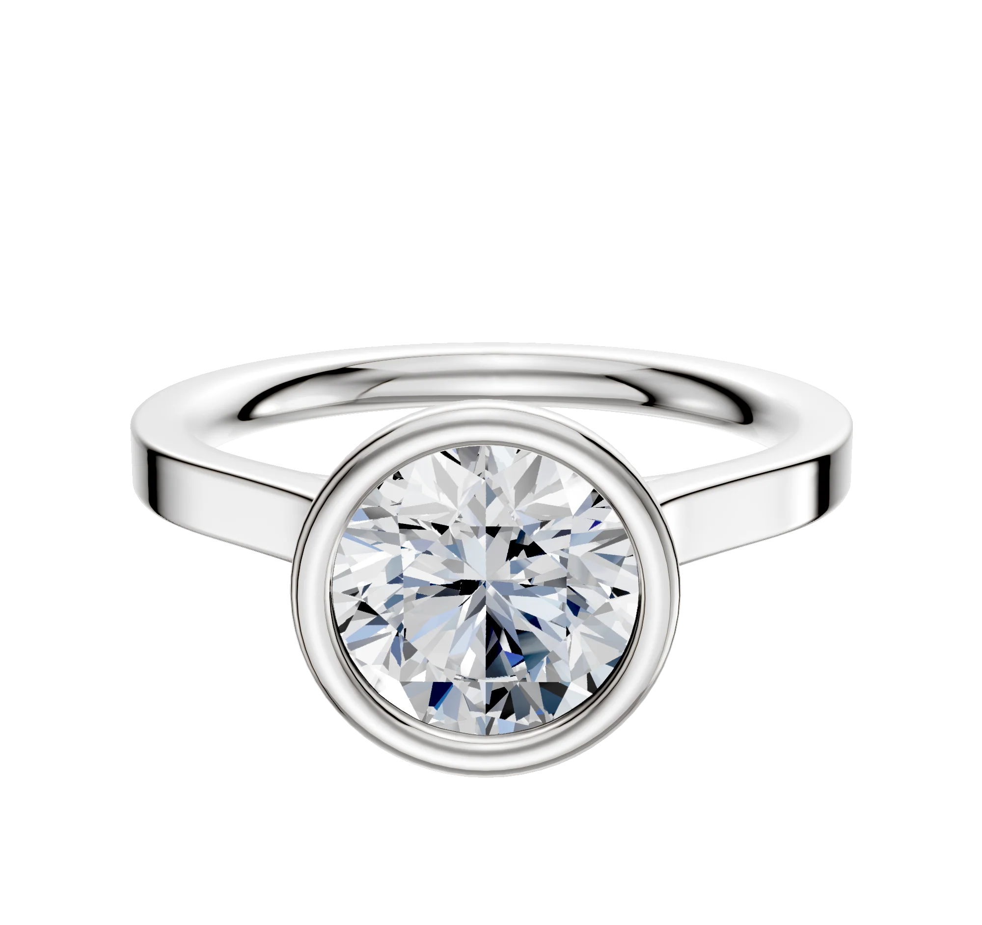 14K White Gold Bezel Full Bezel North/South Cathedral Flat 2.0mm Engagement Ring