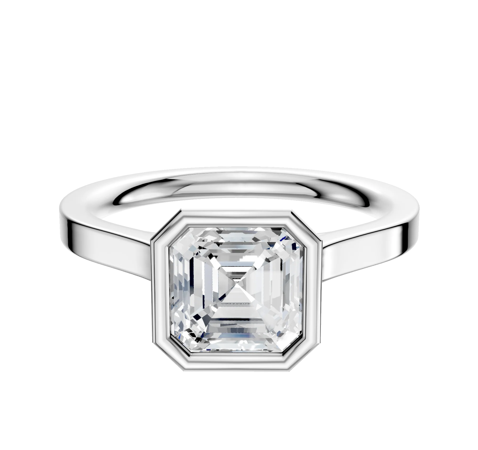 14K White Gold Bezel Full Bezel North/South Cathedral Flat 2.0mm Engagement Ring