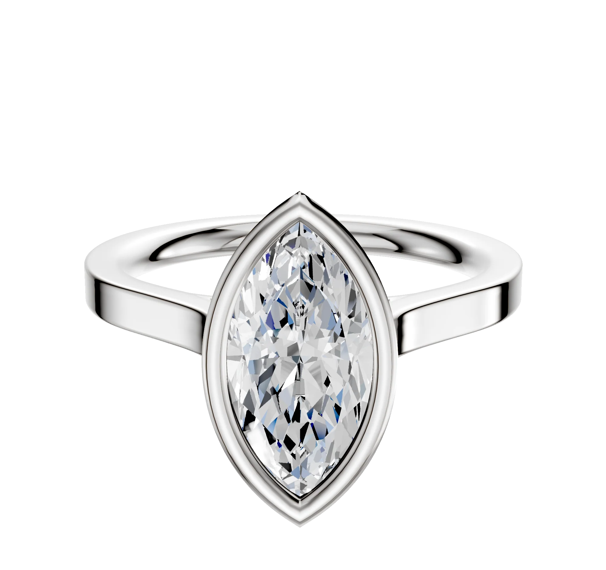 14K White Gold Bezel Full Bezel North/South Cathedral Flat 2.0mm Engagement Ring