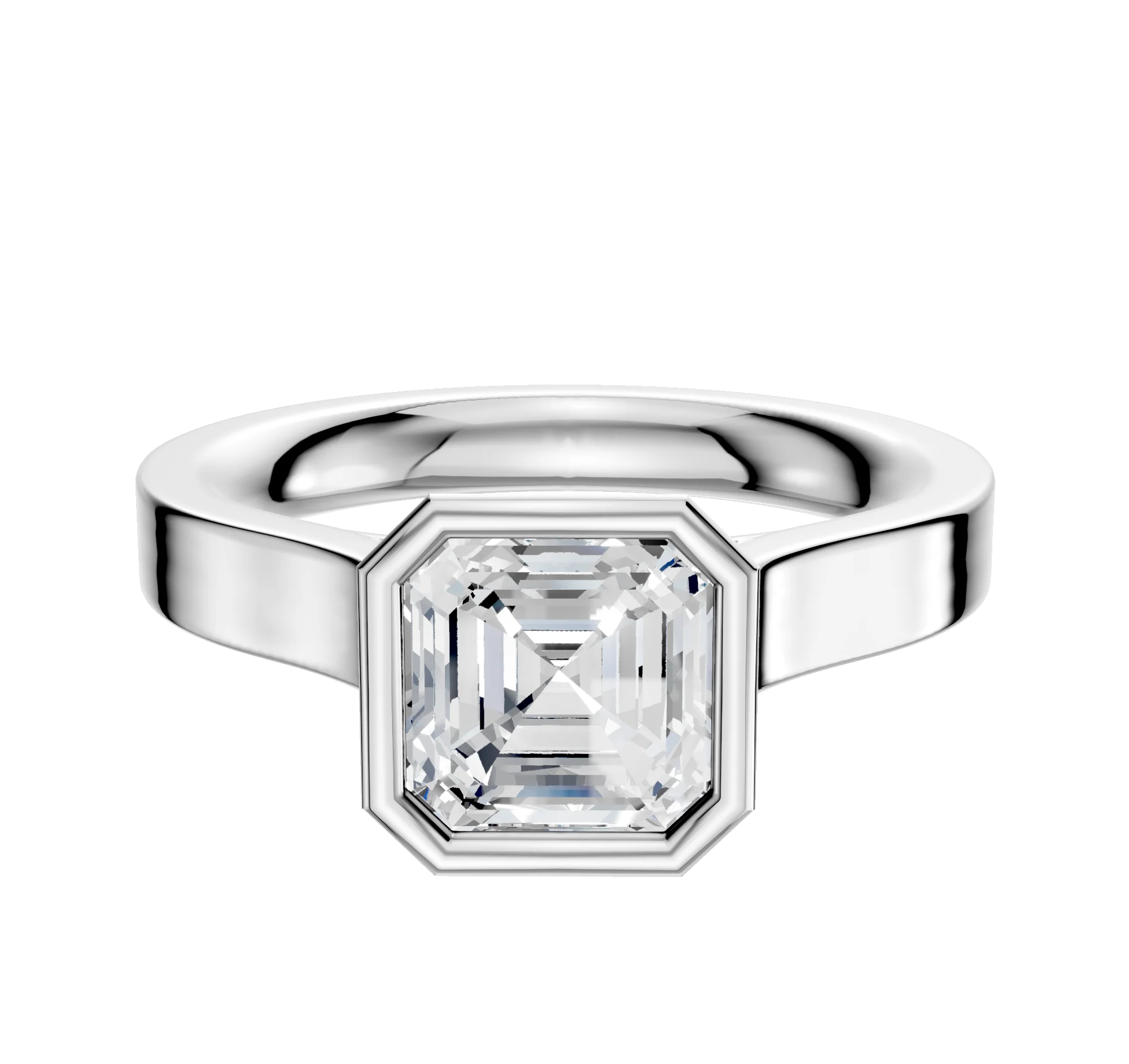 14K White Gold Bezel Full Bezel North/South Cathedral Flat 3.0mm Engagement Ring
