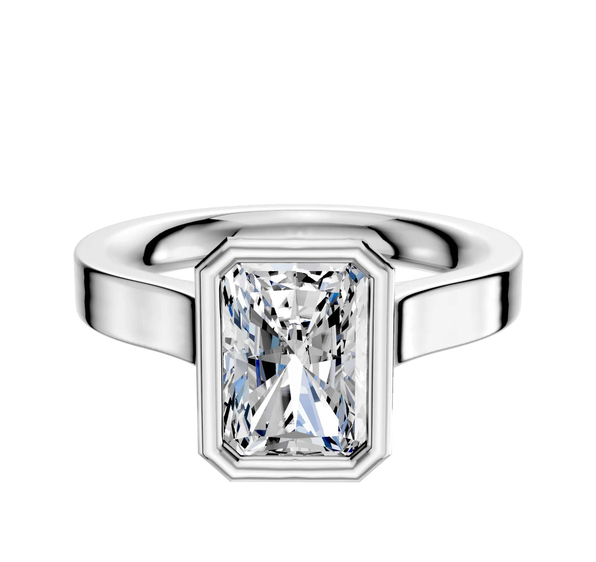 14K White Gold Bezel Full Bezel North/South Cathedral Flat 3.0mm Engagement Ring