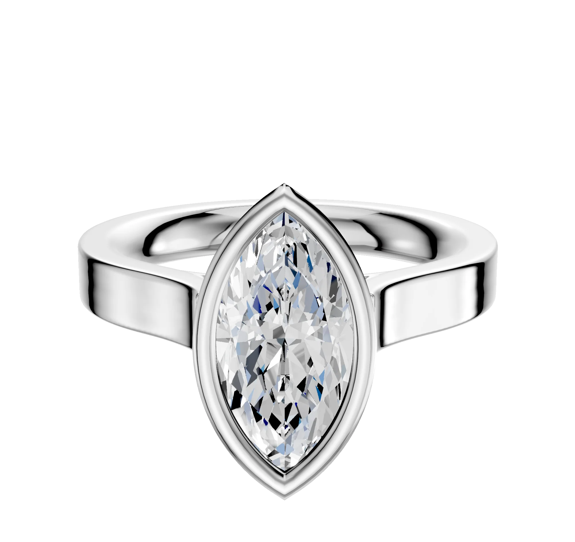 14K White Gold Bezel Full Bezel North/South Cathedral Flat 3.0mm Engagement Ring