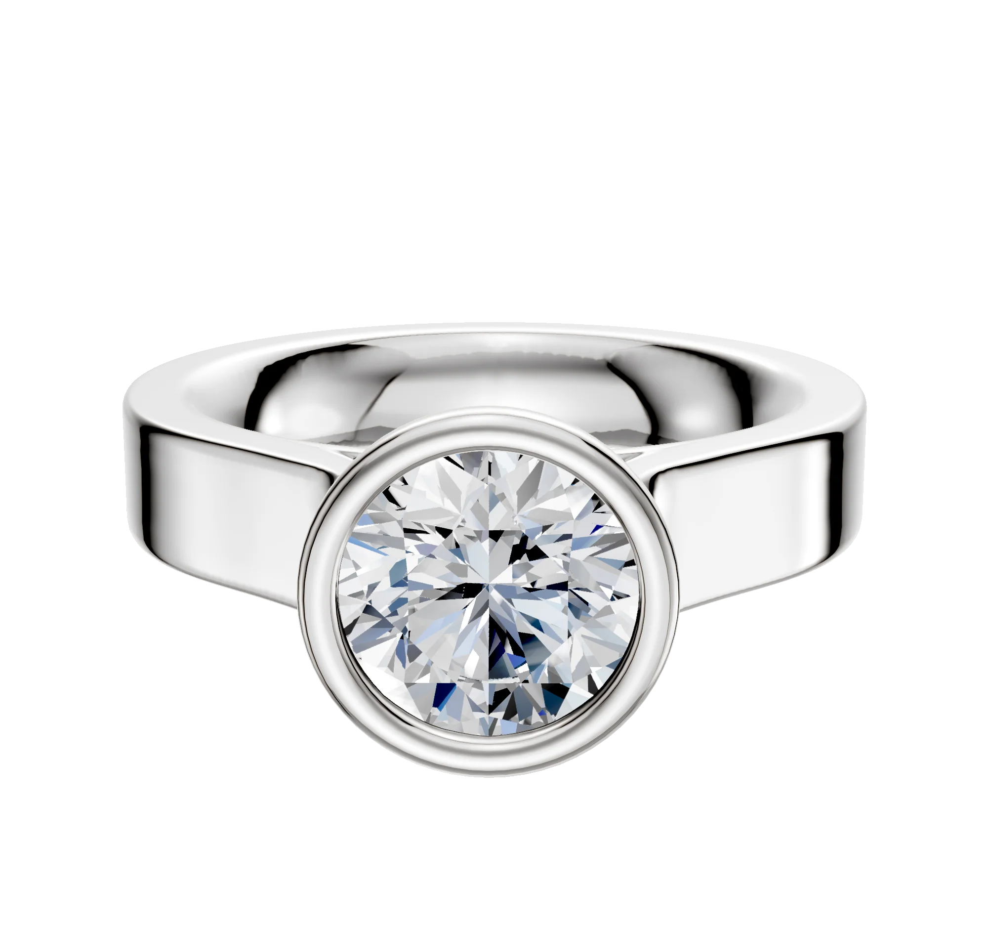 14K White Gold Bezel Full Bezel North/South Cathedral Flat 4.0mm Engagement Ring