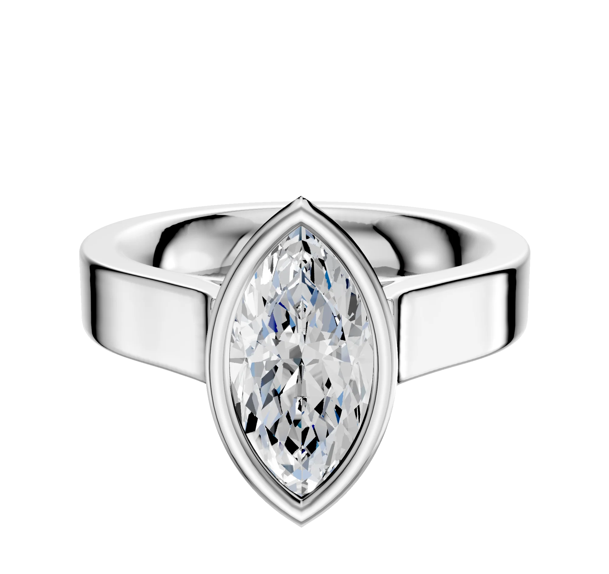14K White Gold Bezel Full Bezel North/South Cathedral Flat 4.0mm Engagement Ring