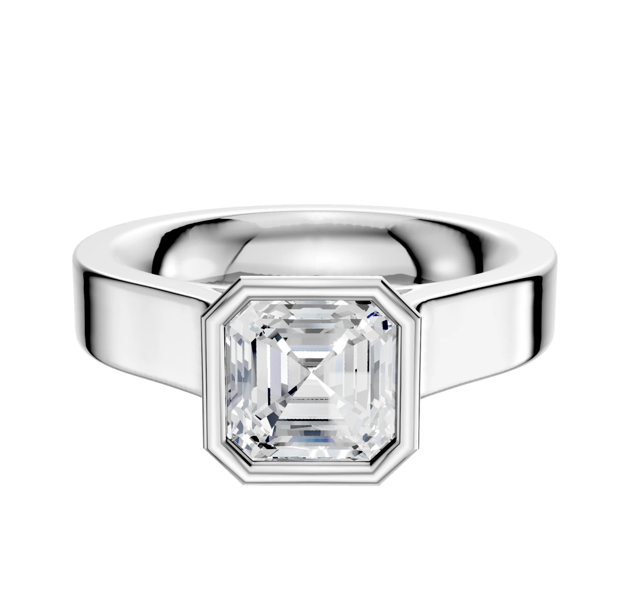 14K White Gold Bezel Full Bezel North/South Cathedral Flat 4.0mm Engagement Ring