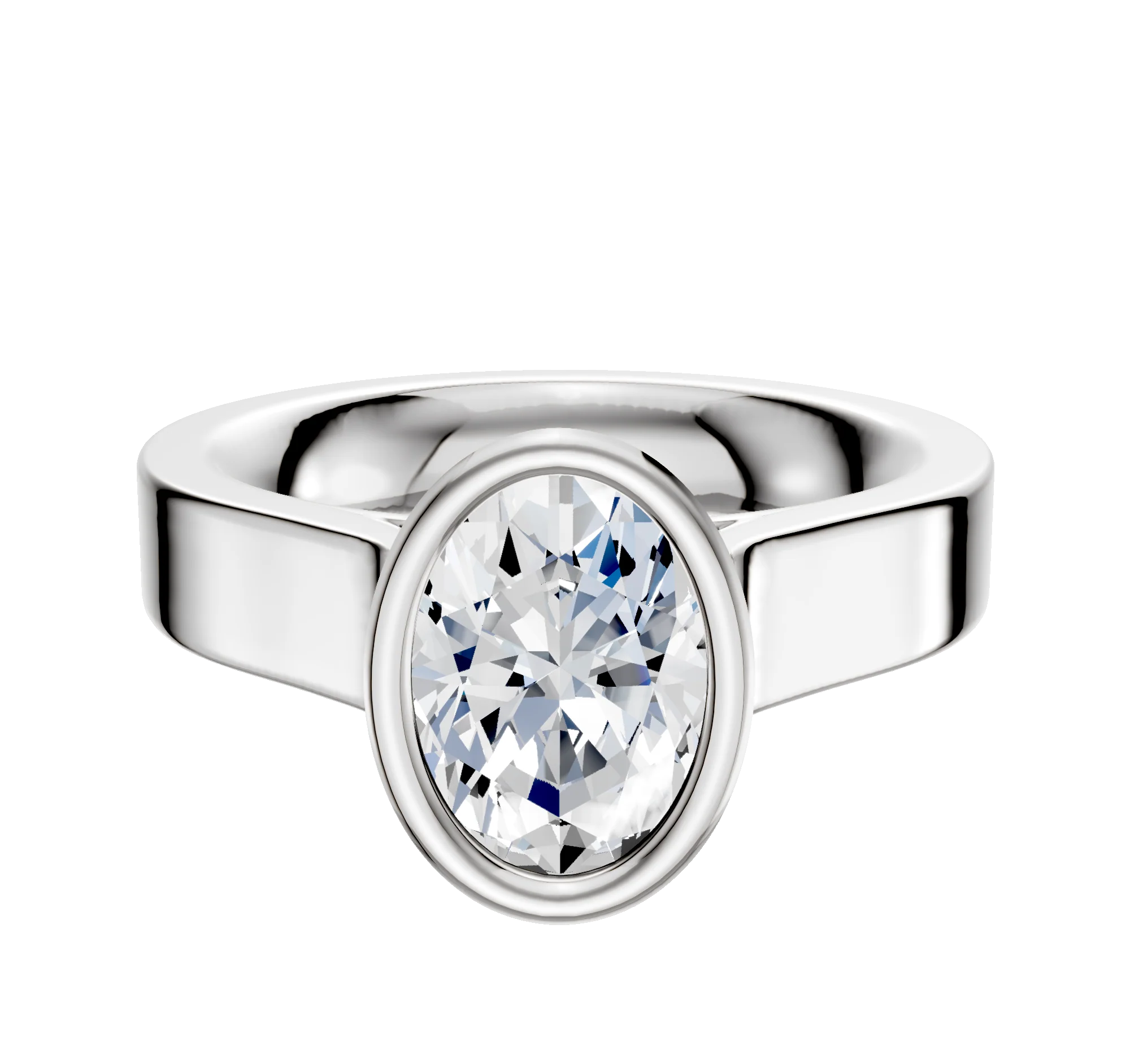 14K White Gold Bezel Full Bezel North/South Cathedral Flat 4.0mm Engagement Ring