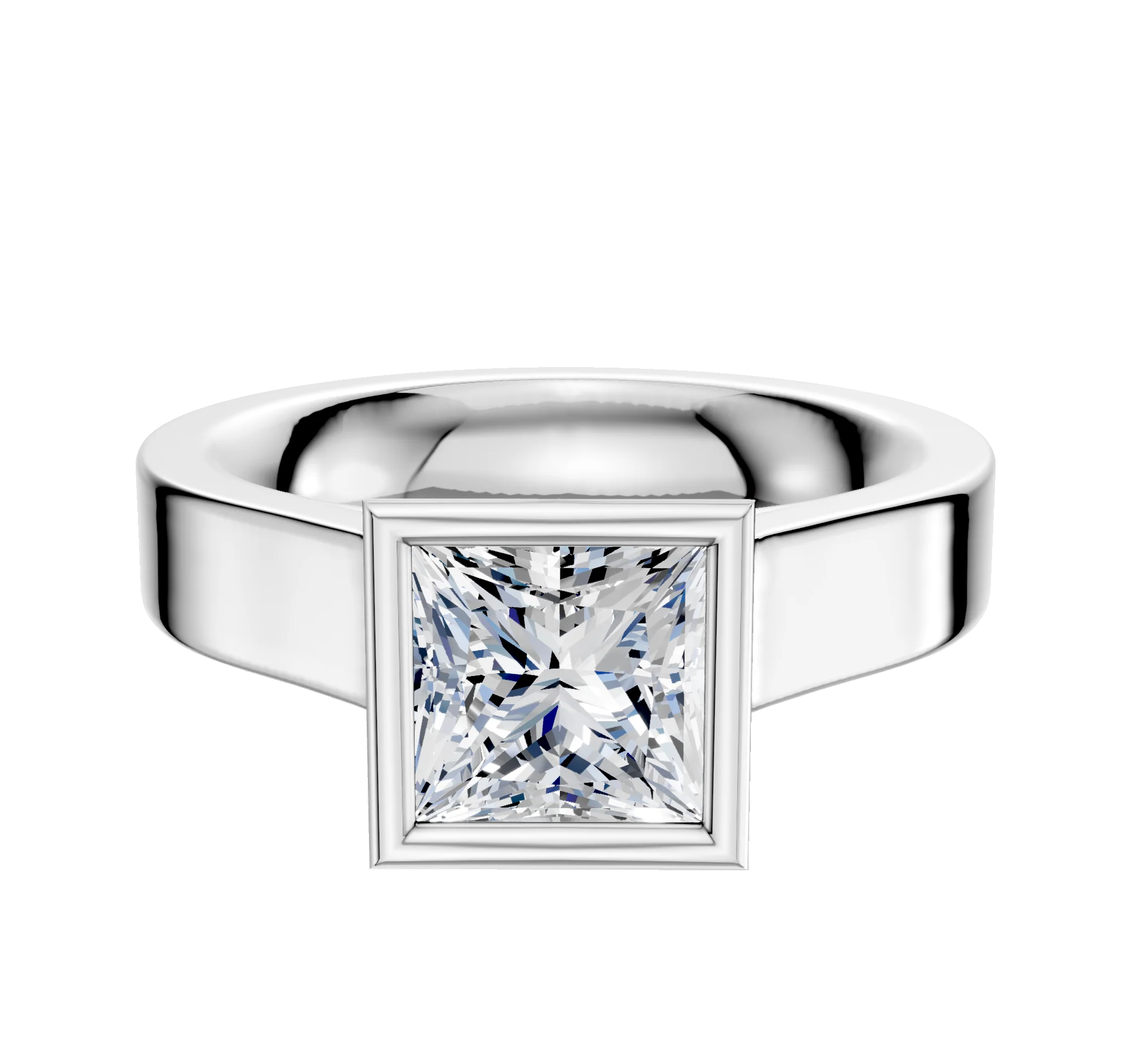 14K White Gold Bezel Full Bezel North/South Cathedral Flat 4.0mm Engagement Ring