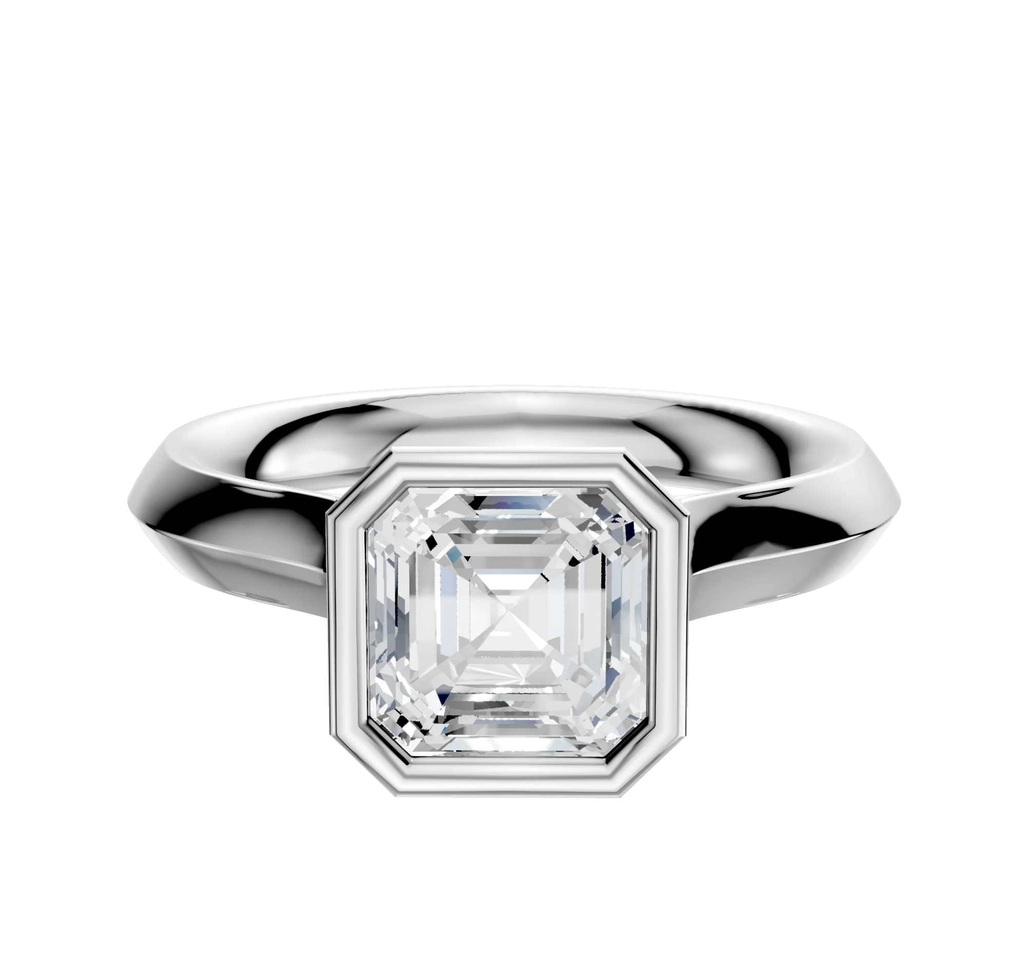 14K White Gold Bezel Full Bezel North/South Cathedral Knife Edge 3.0mm Engagement Ring