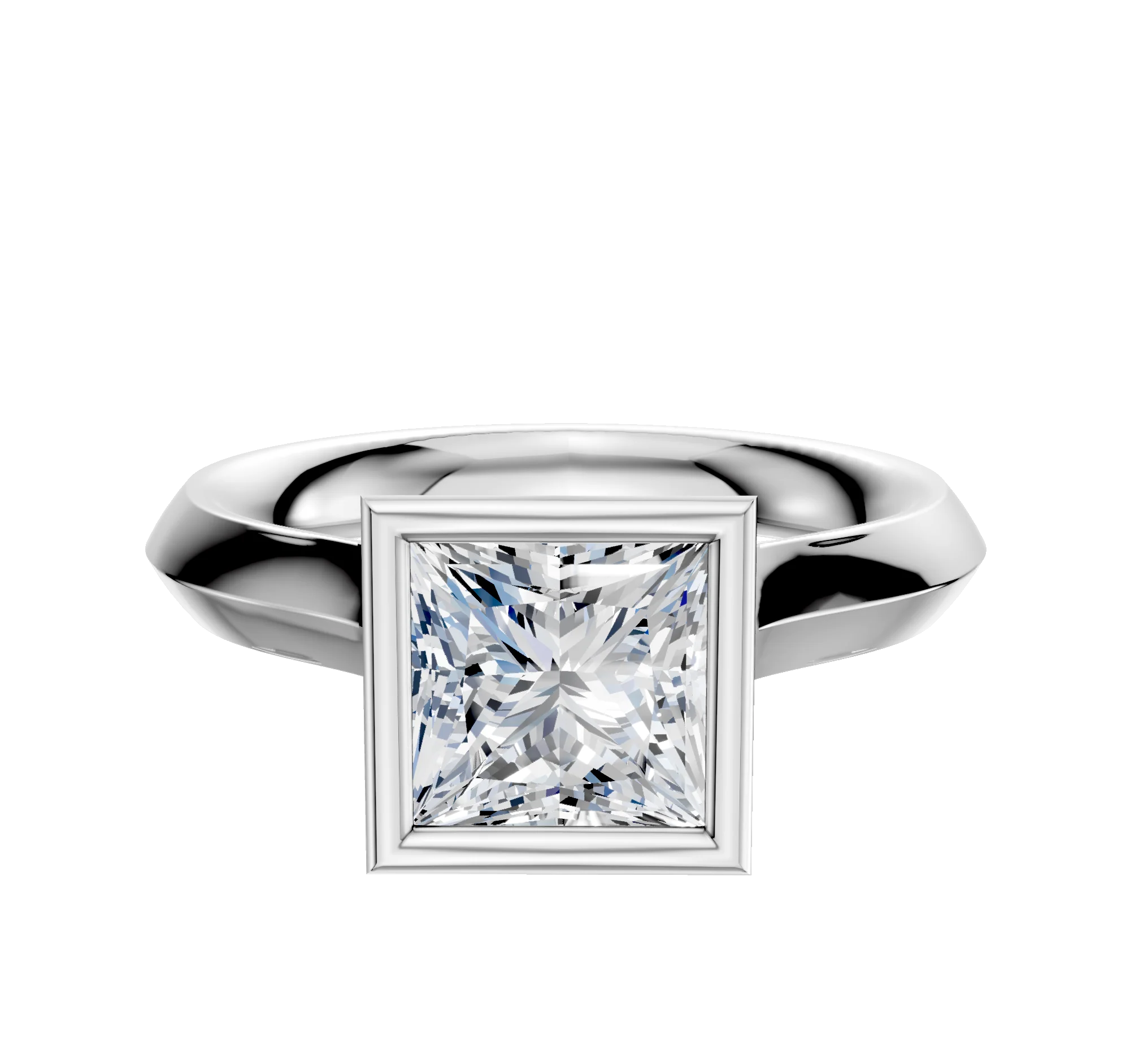14K White Gold Bezel Full Bezel North/South Cathedral Knife Edge 3.0mm Engagement Ring