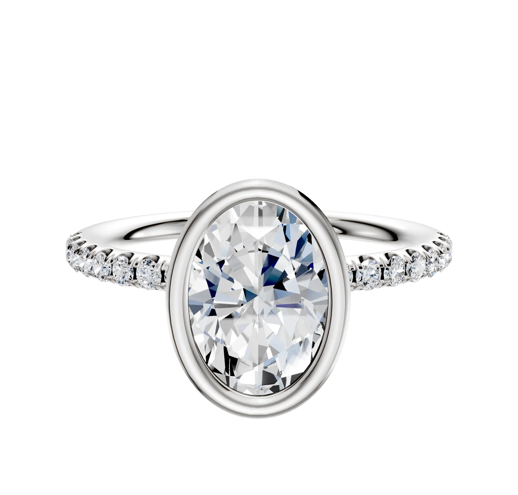 14K White Gold Bezel Full Bezel North/South Classic Dome 1-Row-Pave 2.5mm Engagement Ring