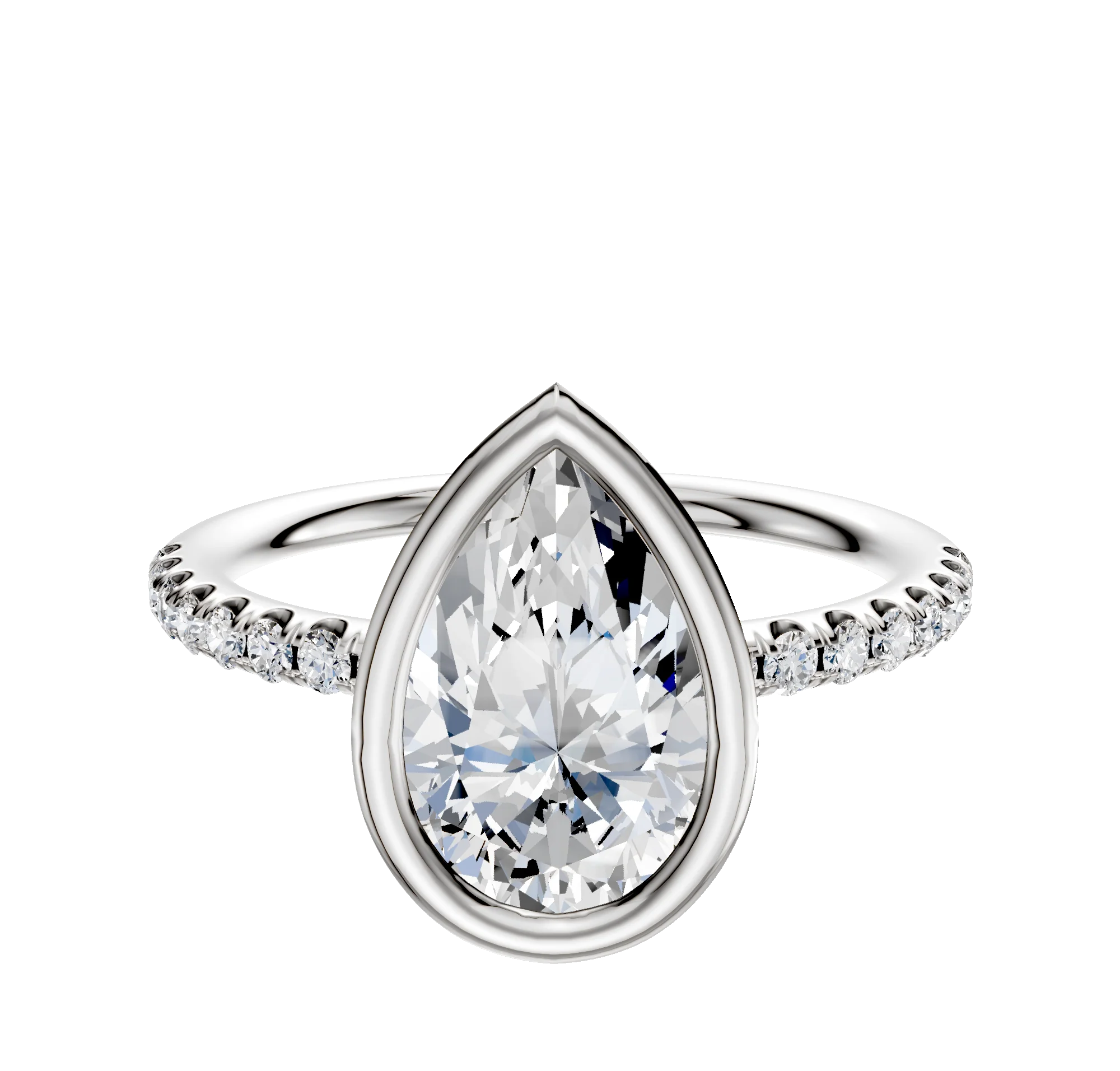 14K White Gold Bezel Full Bezel North/South Classic Dome 1-Row-Pave 2.5mm Engagement Ring