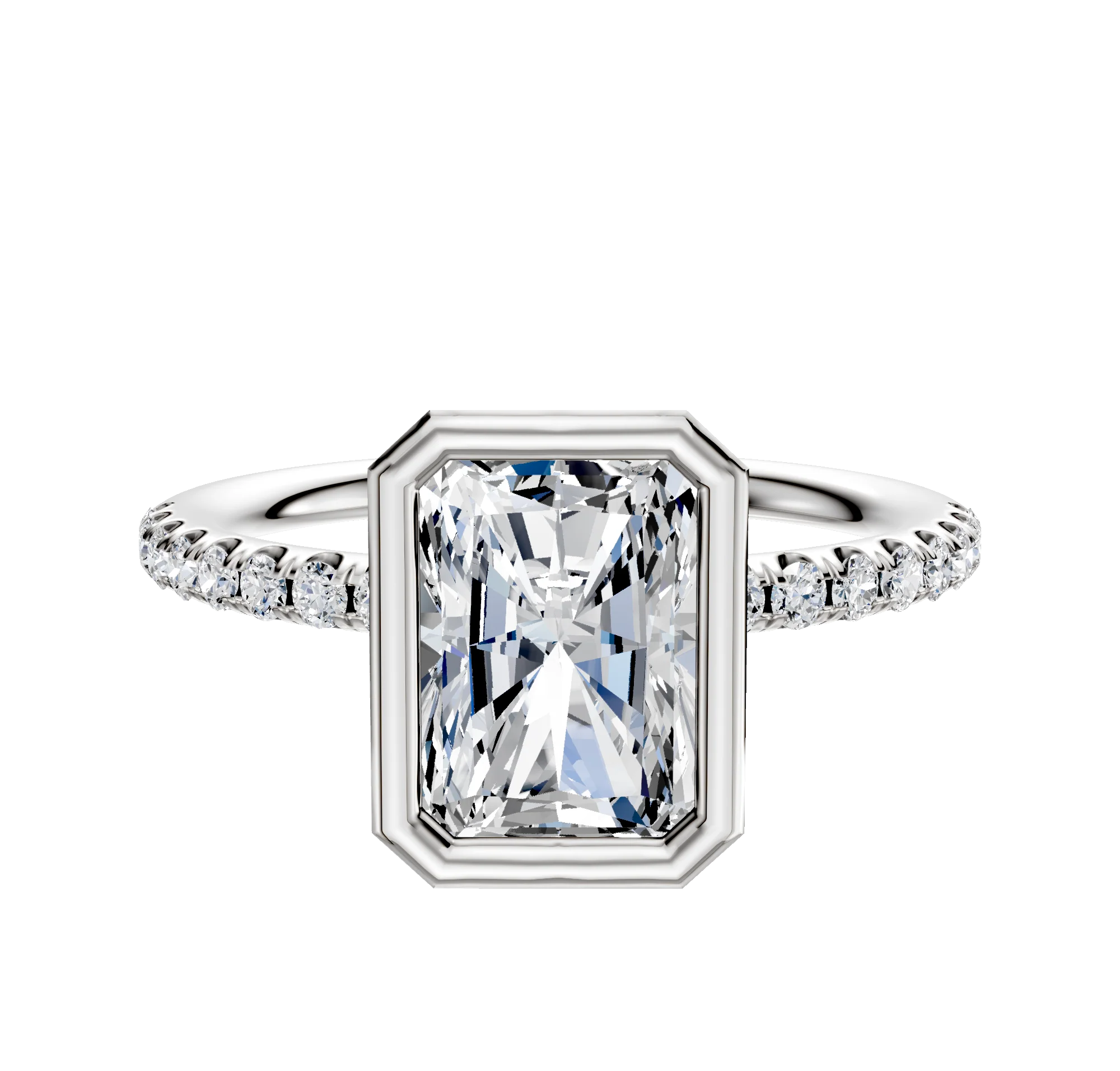 14K White Gold Bezel Full Bezel North/South Classic Dome 1-Row-Pave 2.5mm Engagement Ring
