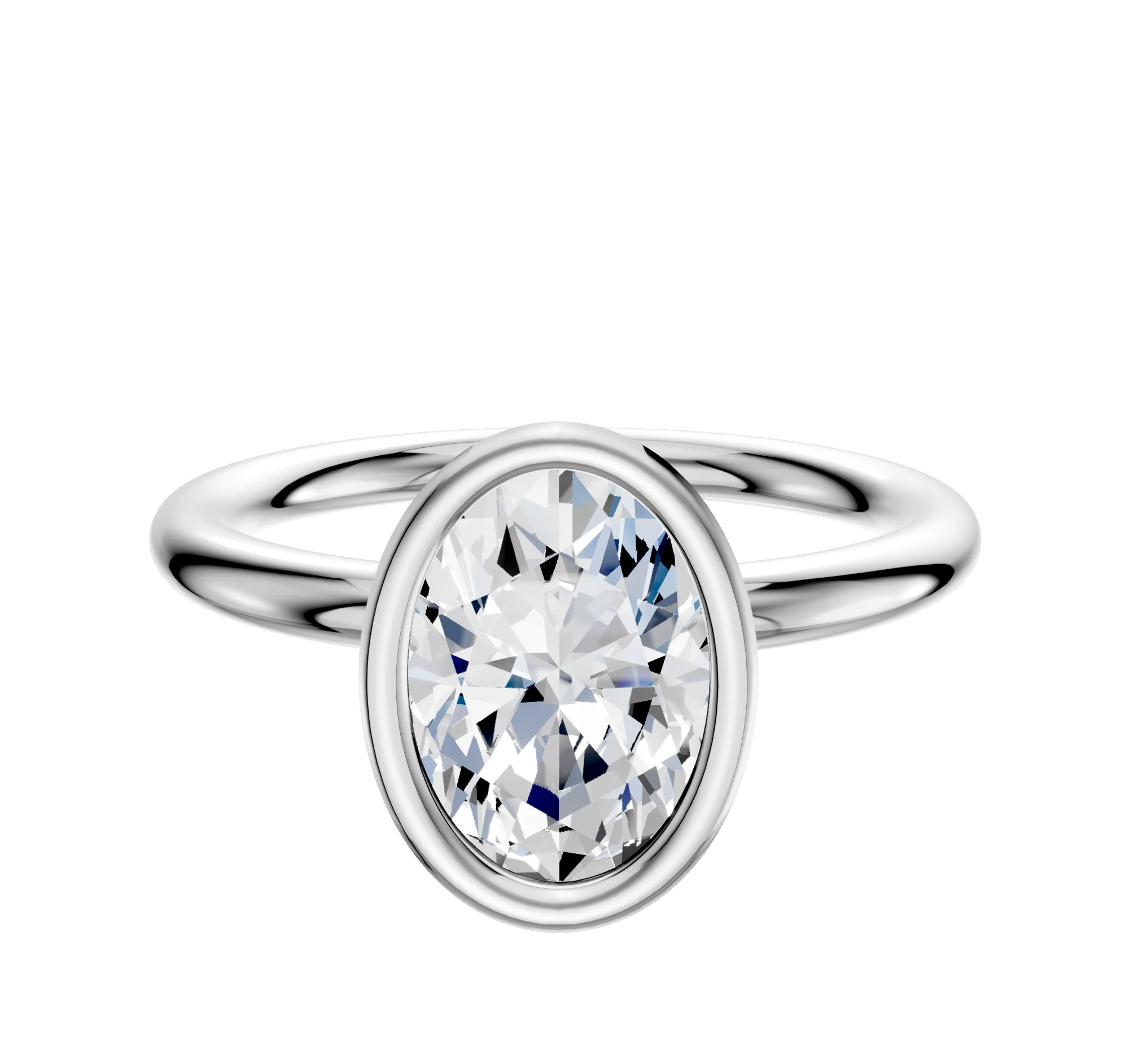 14K White Gold Bezel Full Bezel North/South Classic Dome 2.0mm Engagement Ring