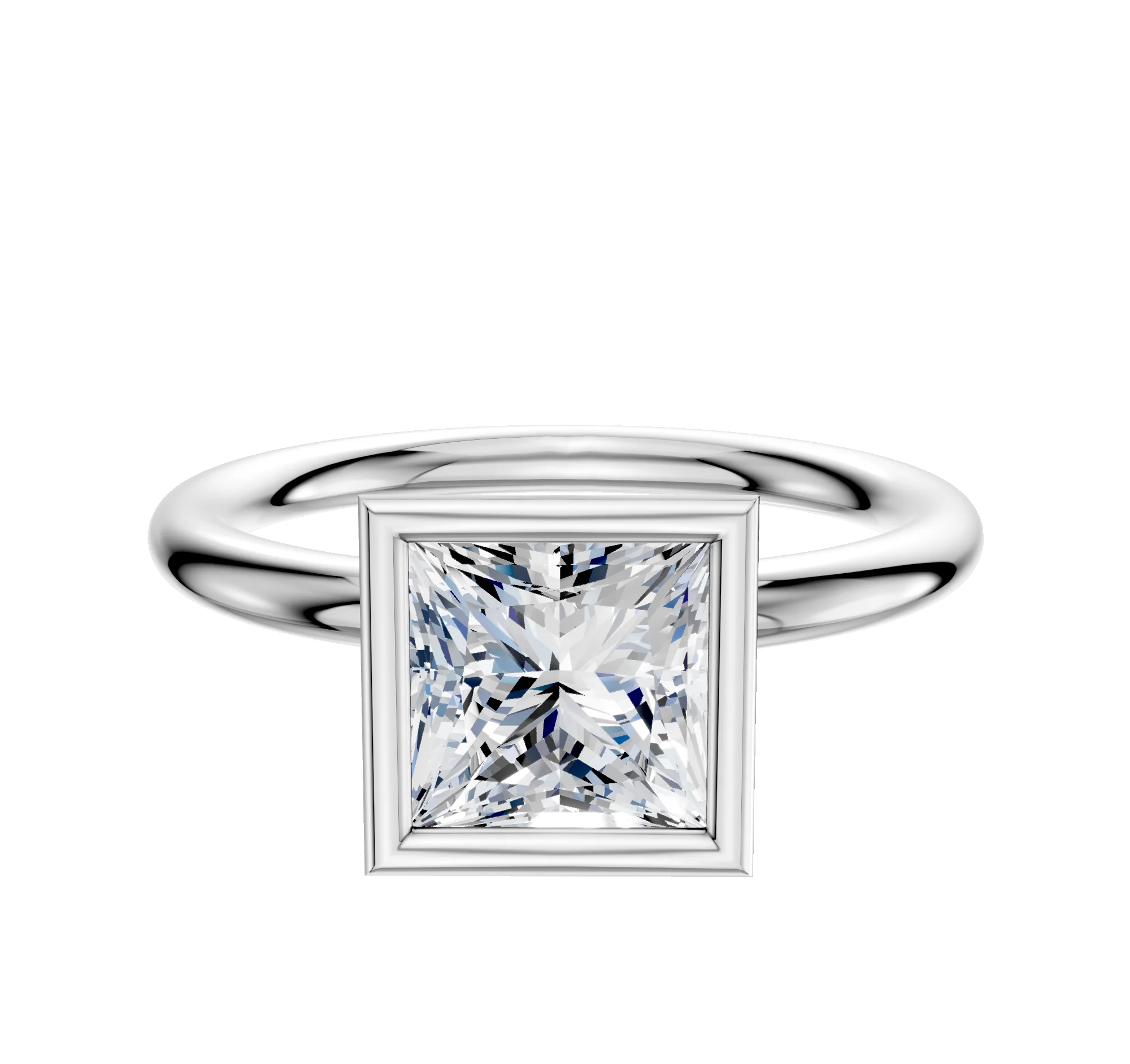 14K White Gold Bezel Full Bezel North/South Classic Dome 2.0mm Engagement Ring