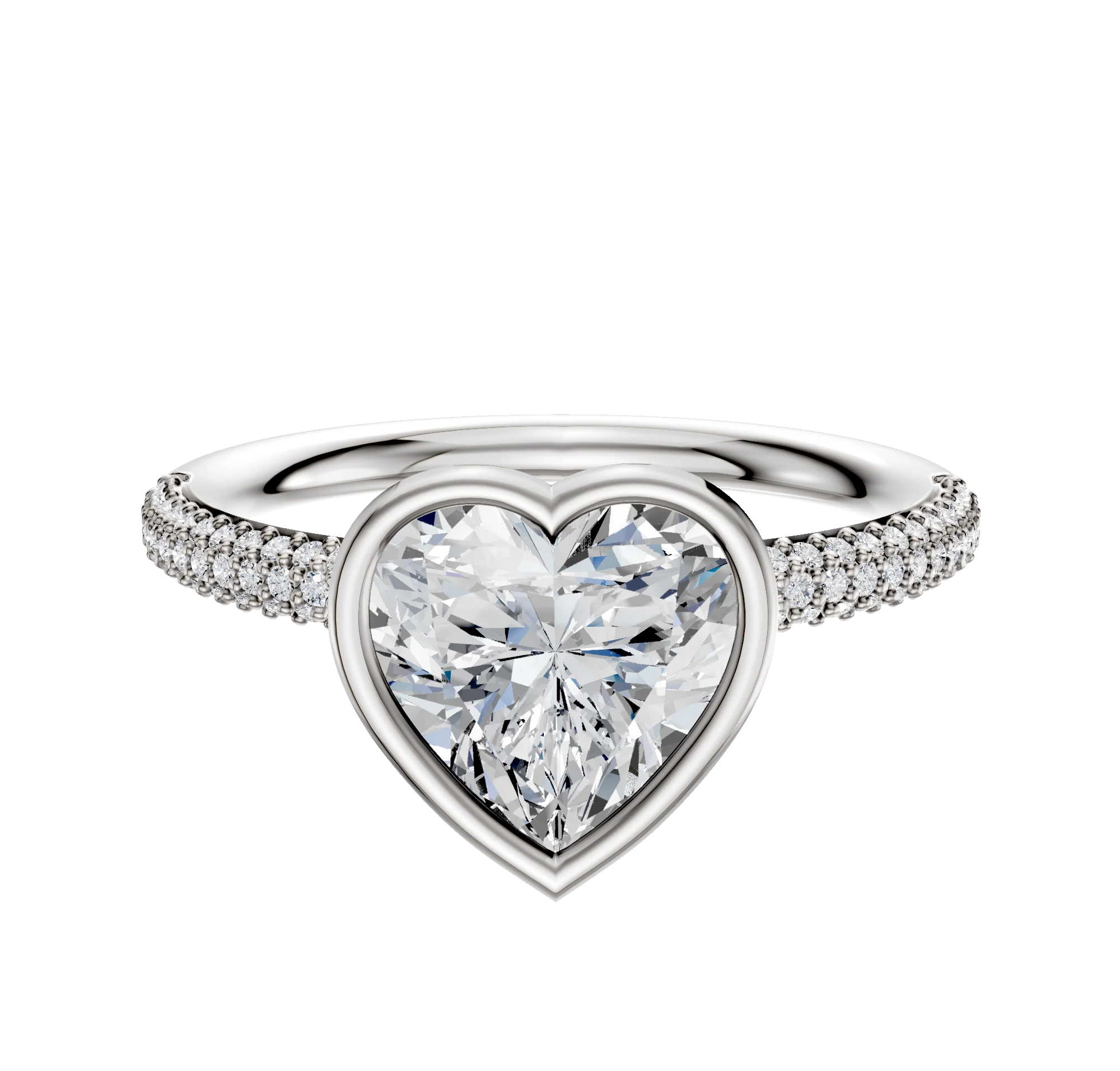 14K White Gold Bezel Full Bezel North/South Classic Dome 3-Row-Pave 2.0mm Engagement Ring