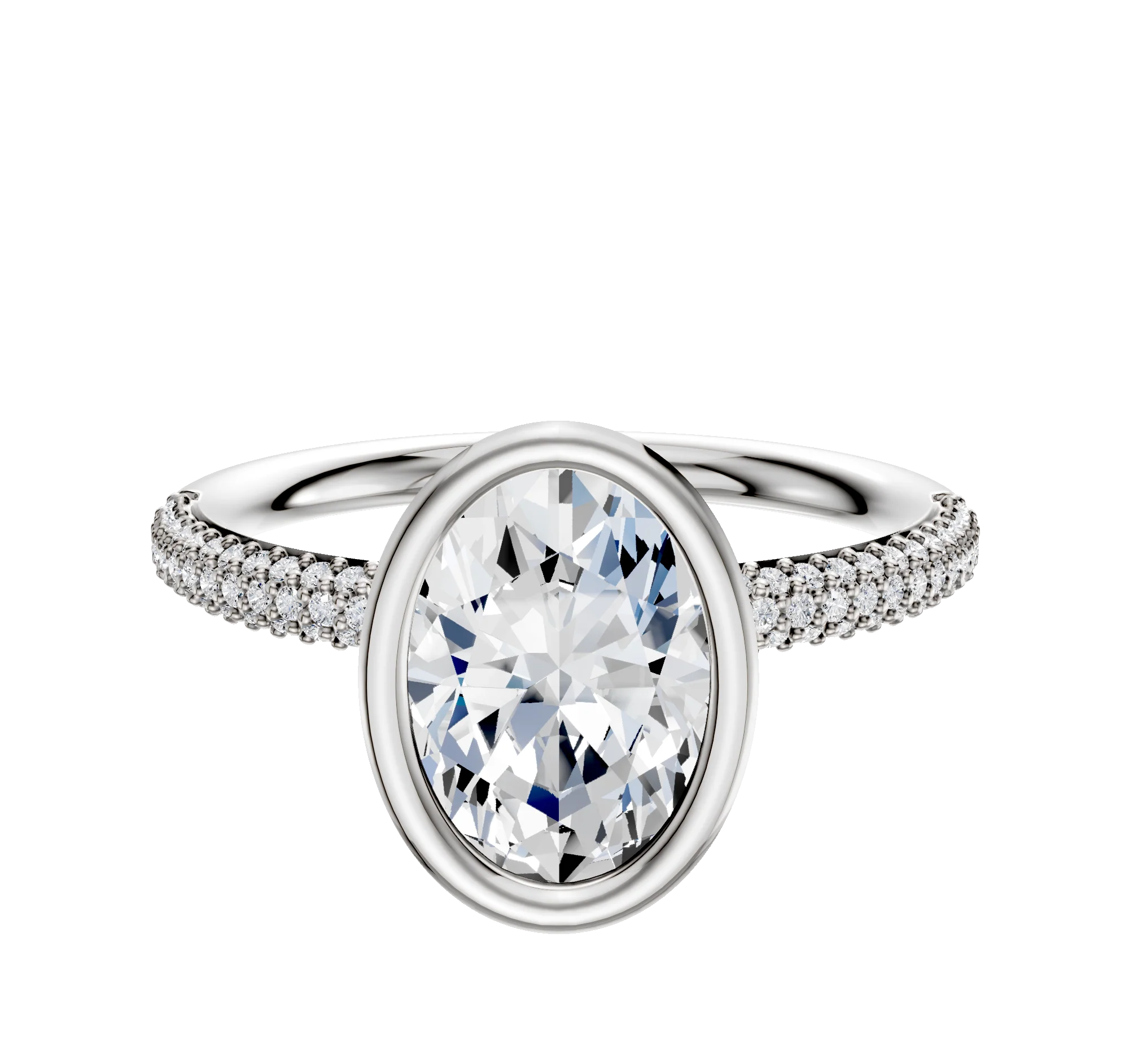 14K White Gold Bezel Full Bezel North/South Classic Dome 3-Row-Pave 2.0mm Engagement Ring