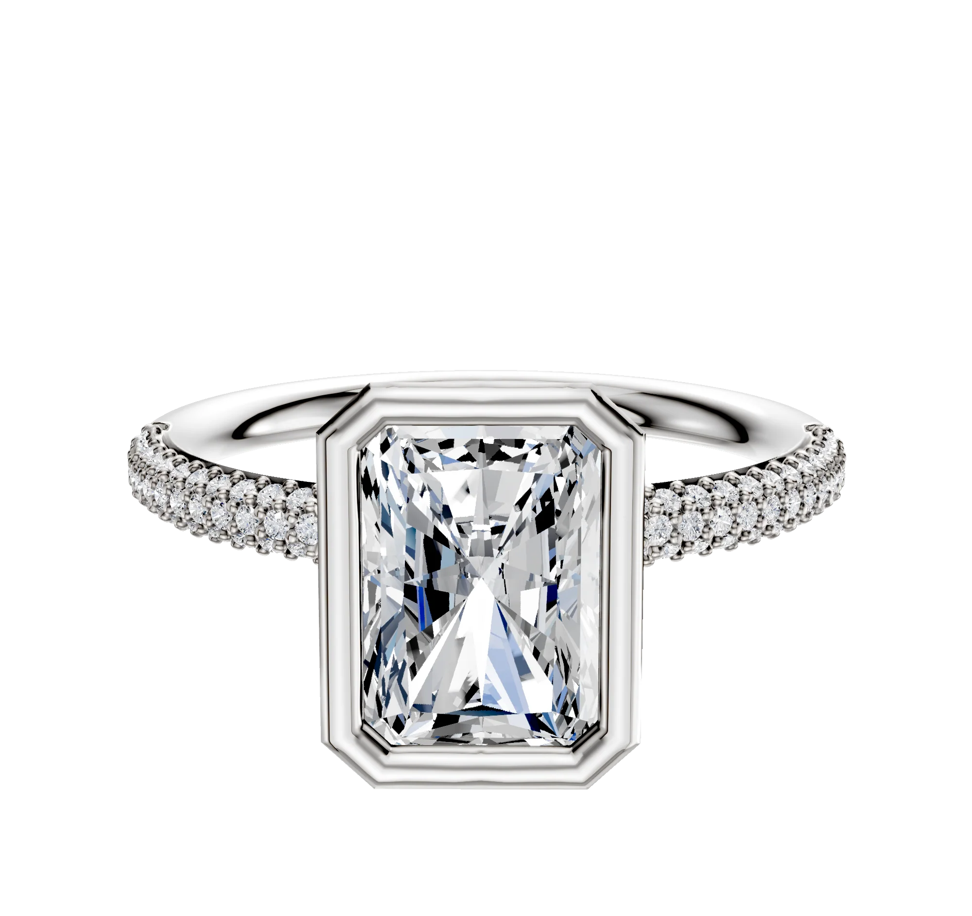 14K White Gold Bezel Full Bezel North/South Classic Dome 3-Row-Pave 2.0mm Engagement Ring