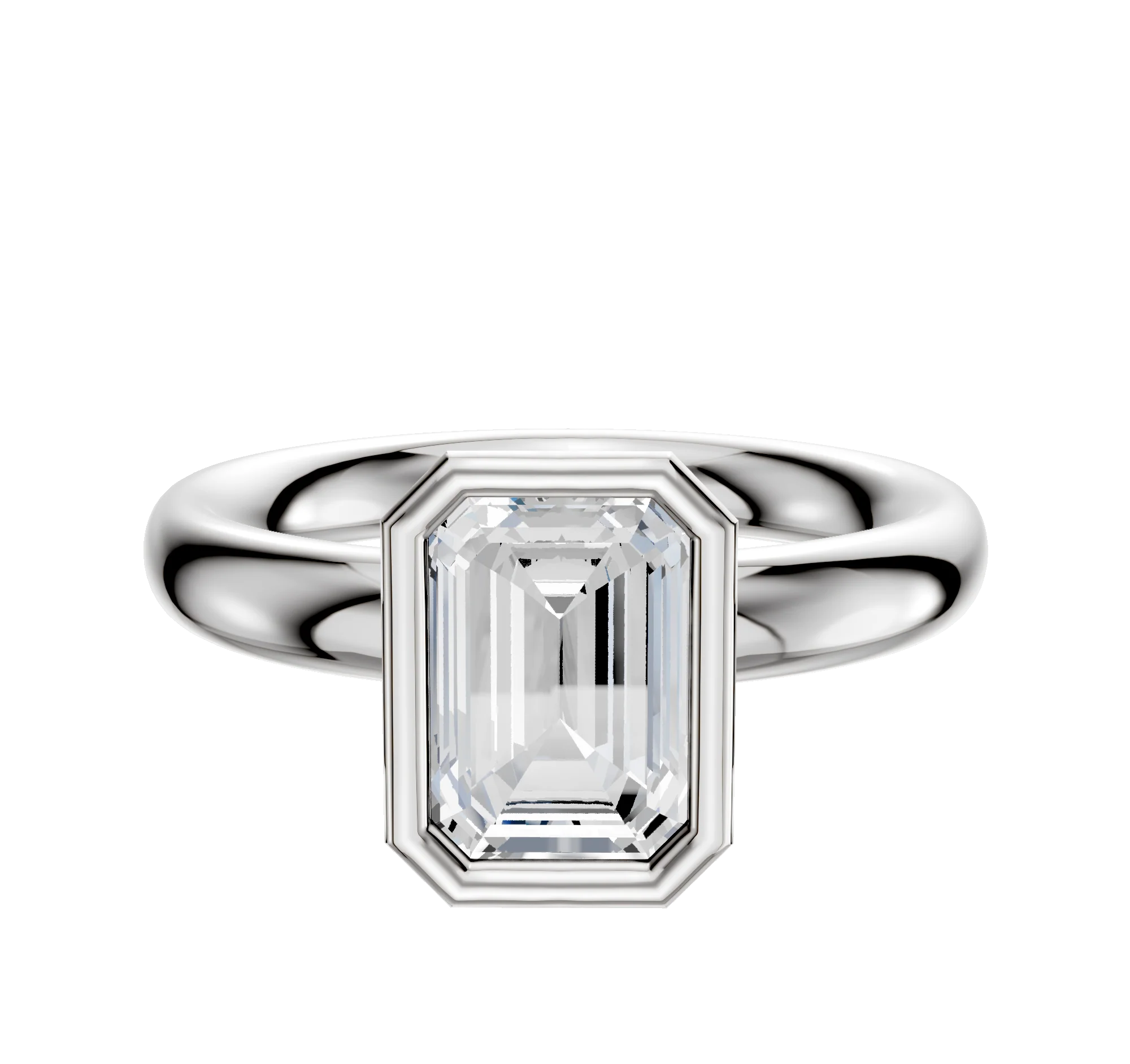14K White Gold Bezel Full Bezel North/South Classic Dome 3.0mm Engagement Ring