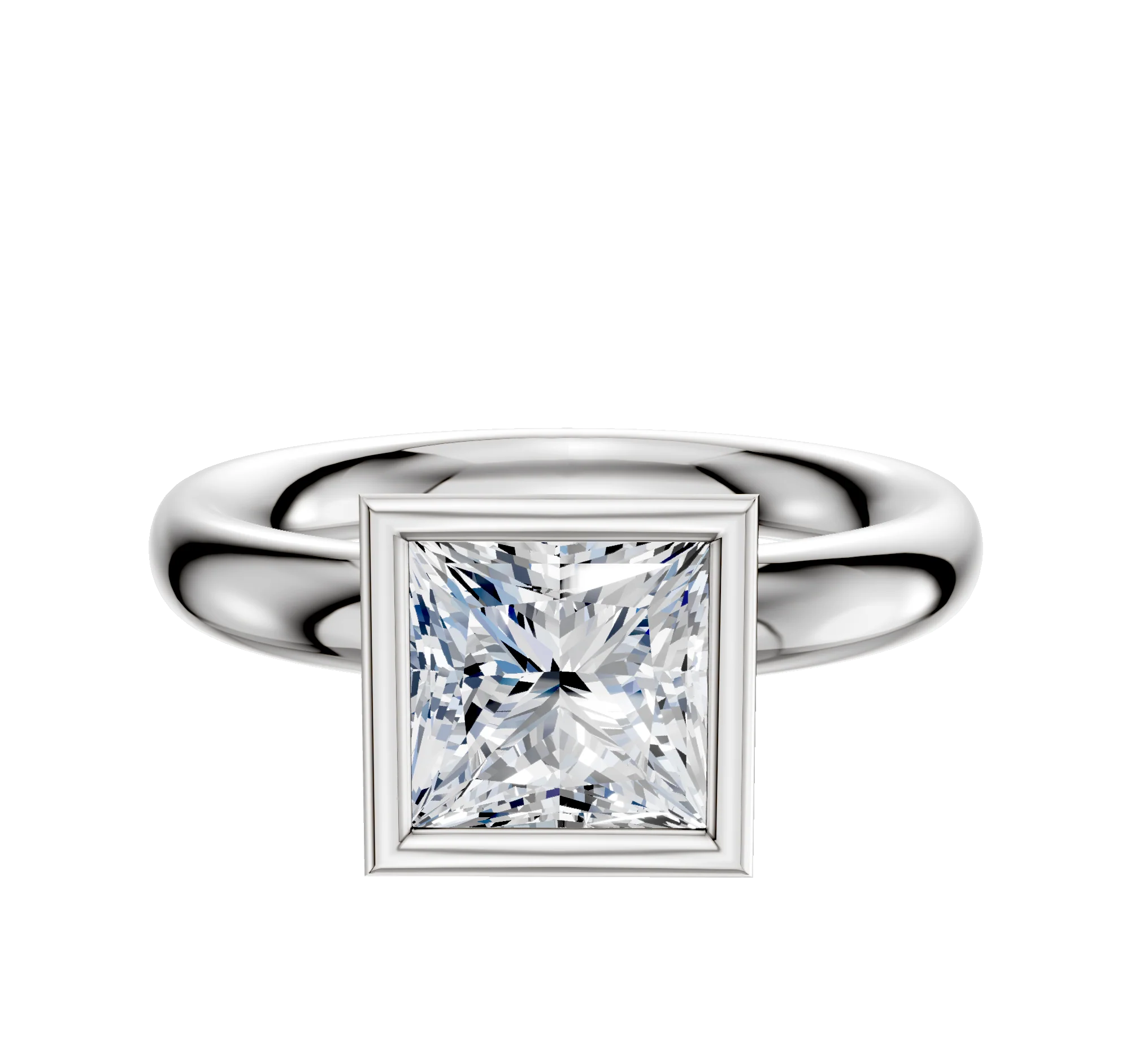 14K White Gold Bezel Full Bezel North/South Classic Dome 3.0mm Engagement Ring