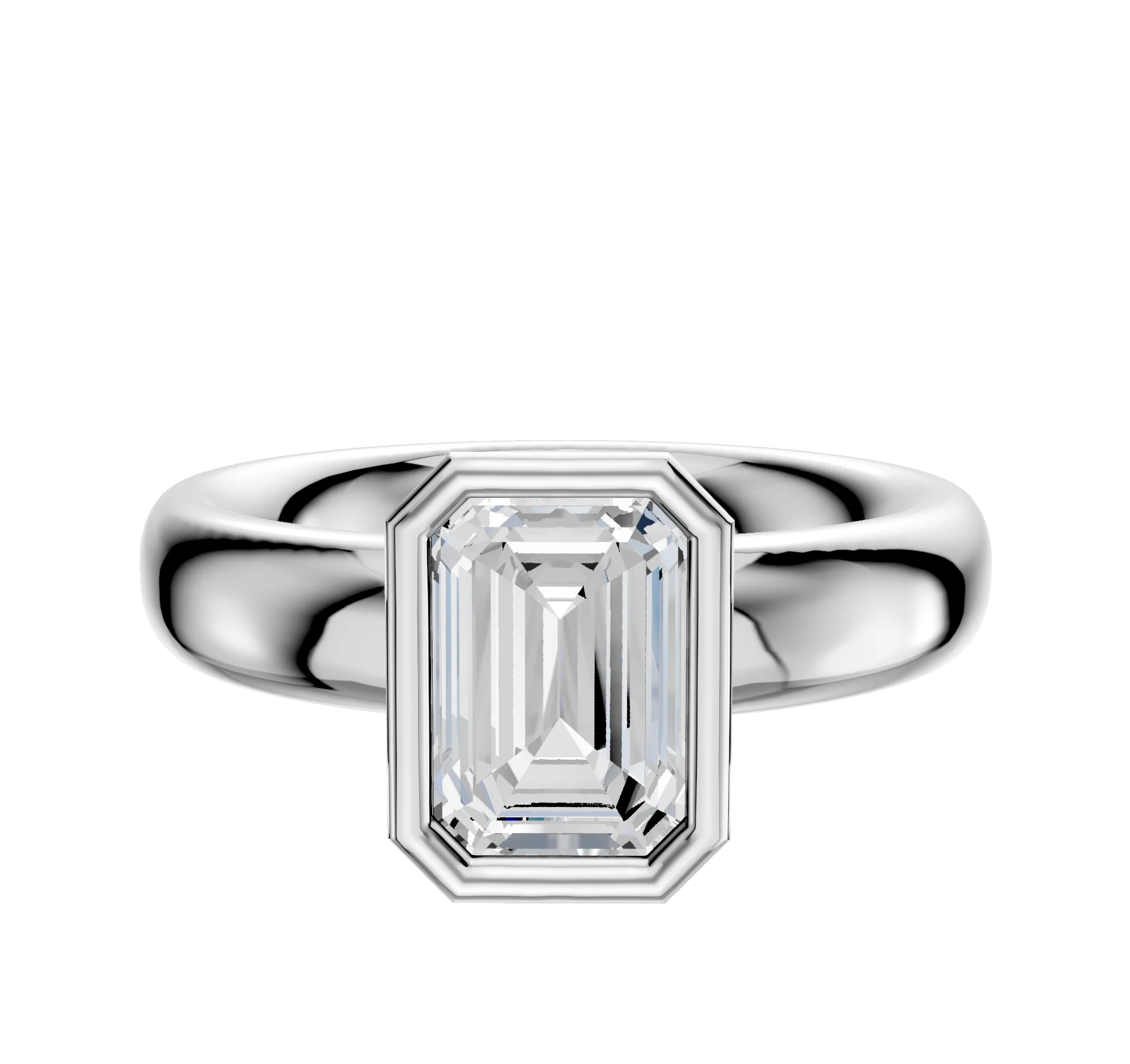 14K White Gold Bezel Full Bezel North/South Classic Dome 4.0mm Engagement Ring