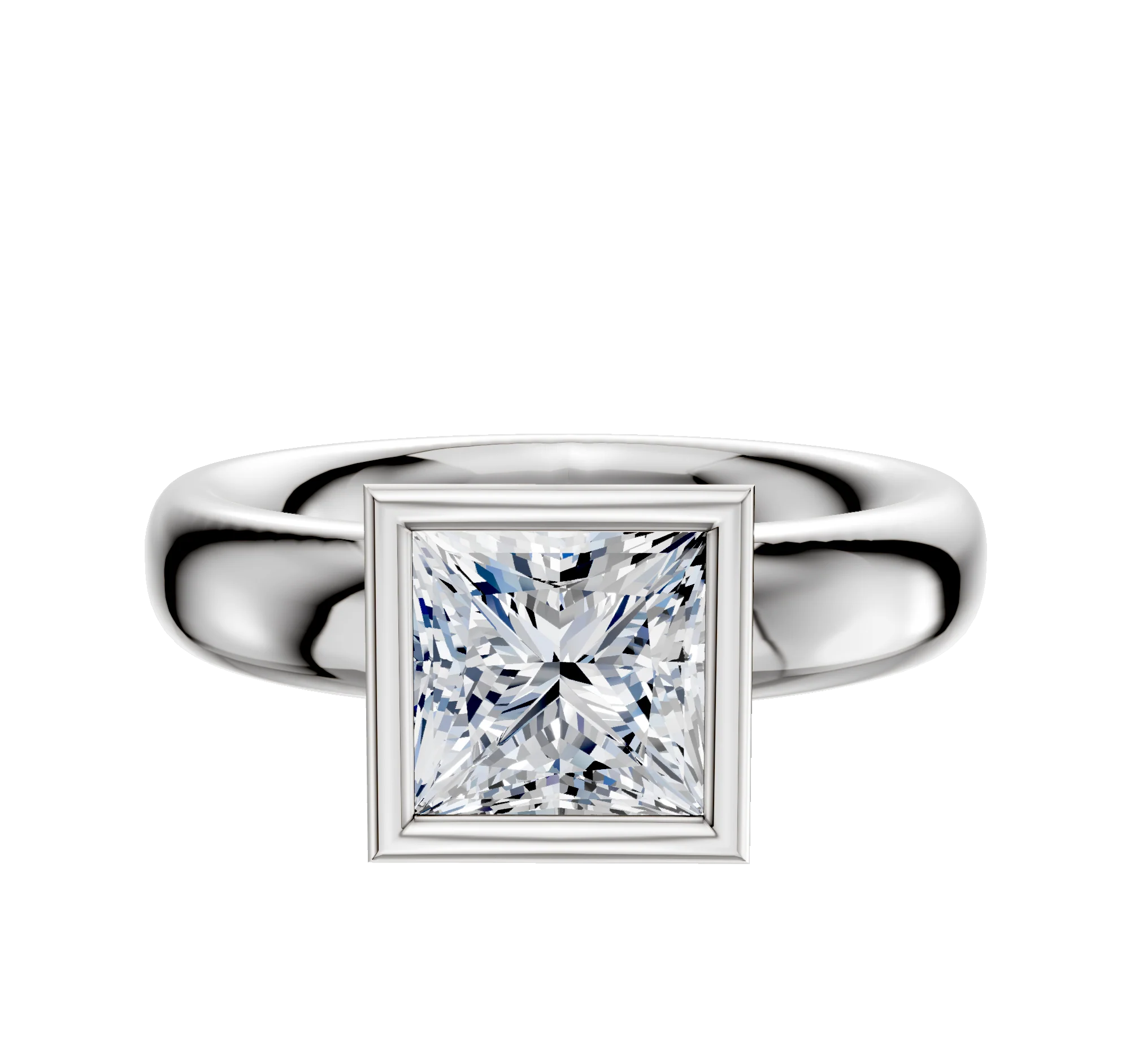 14K White Gold Bezel Full Bezel North/South Classic Dome 4.0mm Engagement Ring
