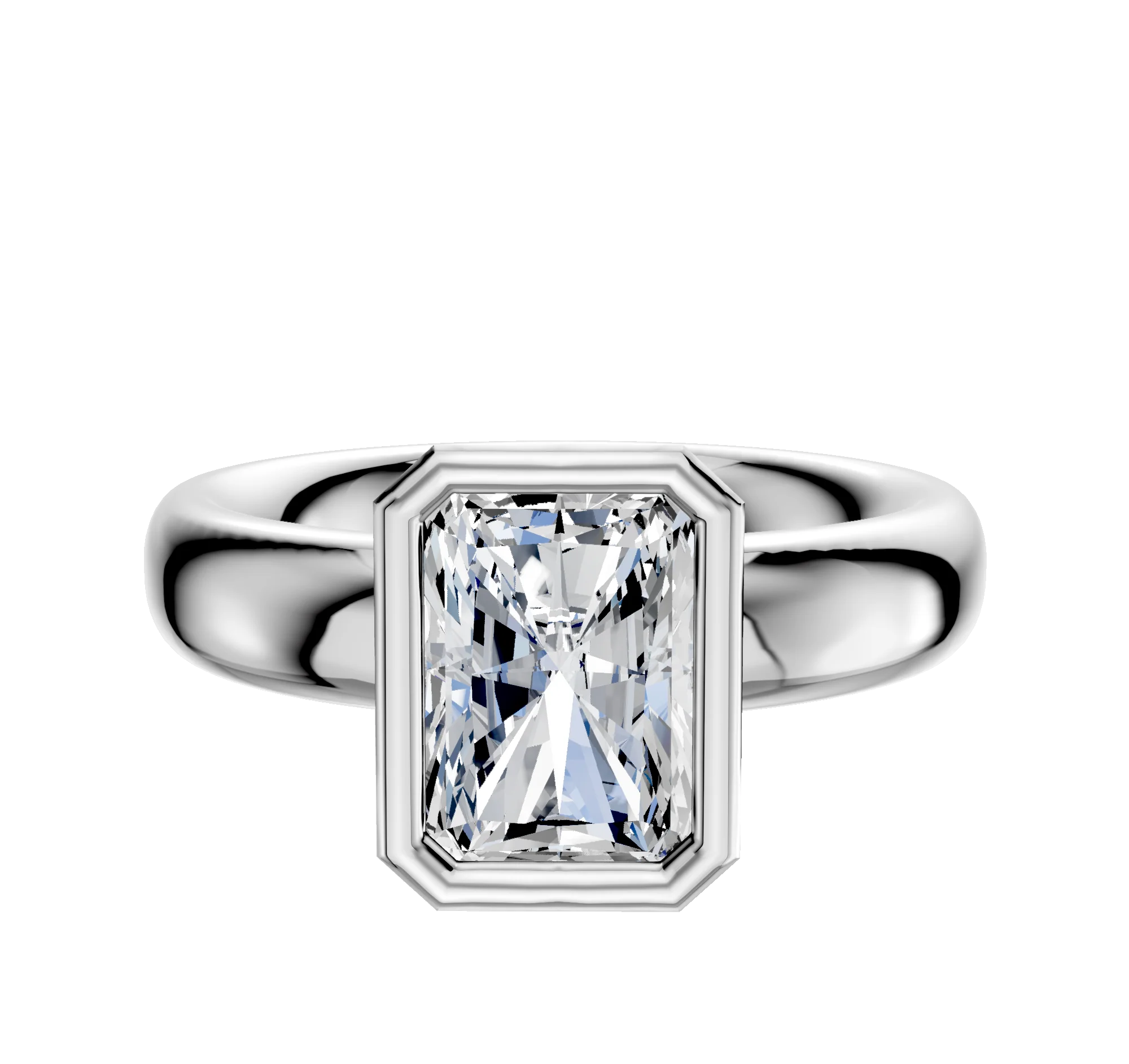 14K White Gold Bezel Full Bezel North/South Classic Dome 4.0mm Engagement Ring