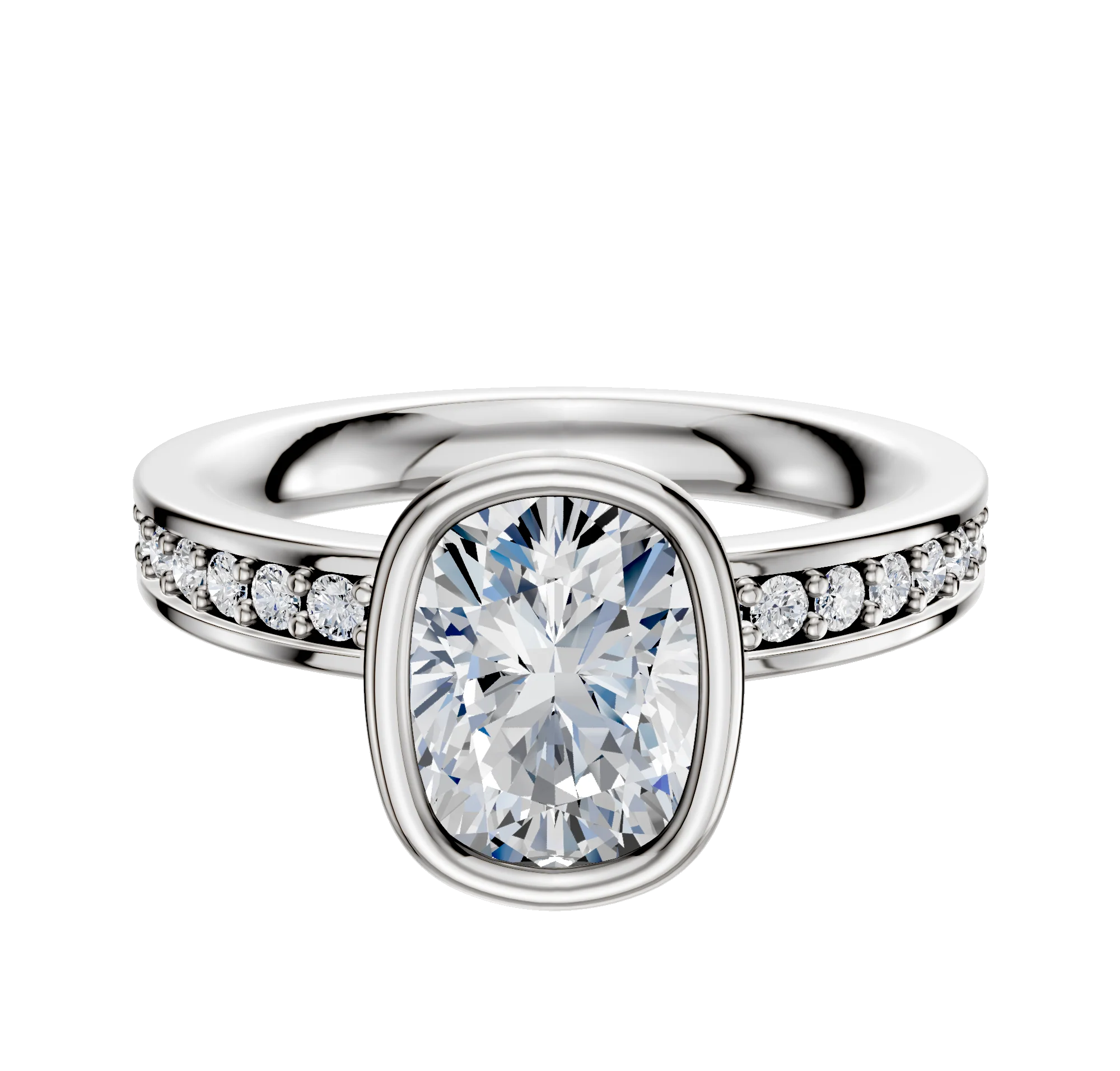 14K White Gold Bezel Full Bezel North/South Classic Flat 1-Row-Pave 2.5mm Engagement Ring