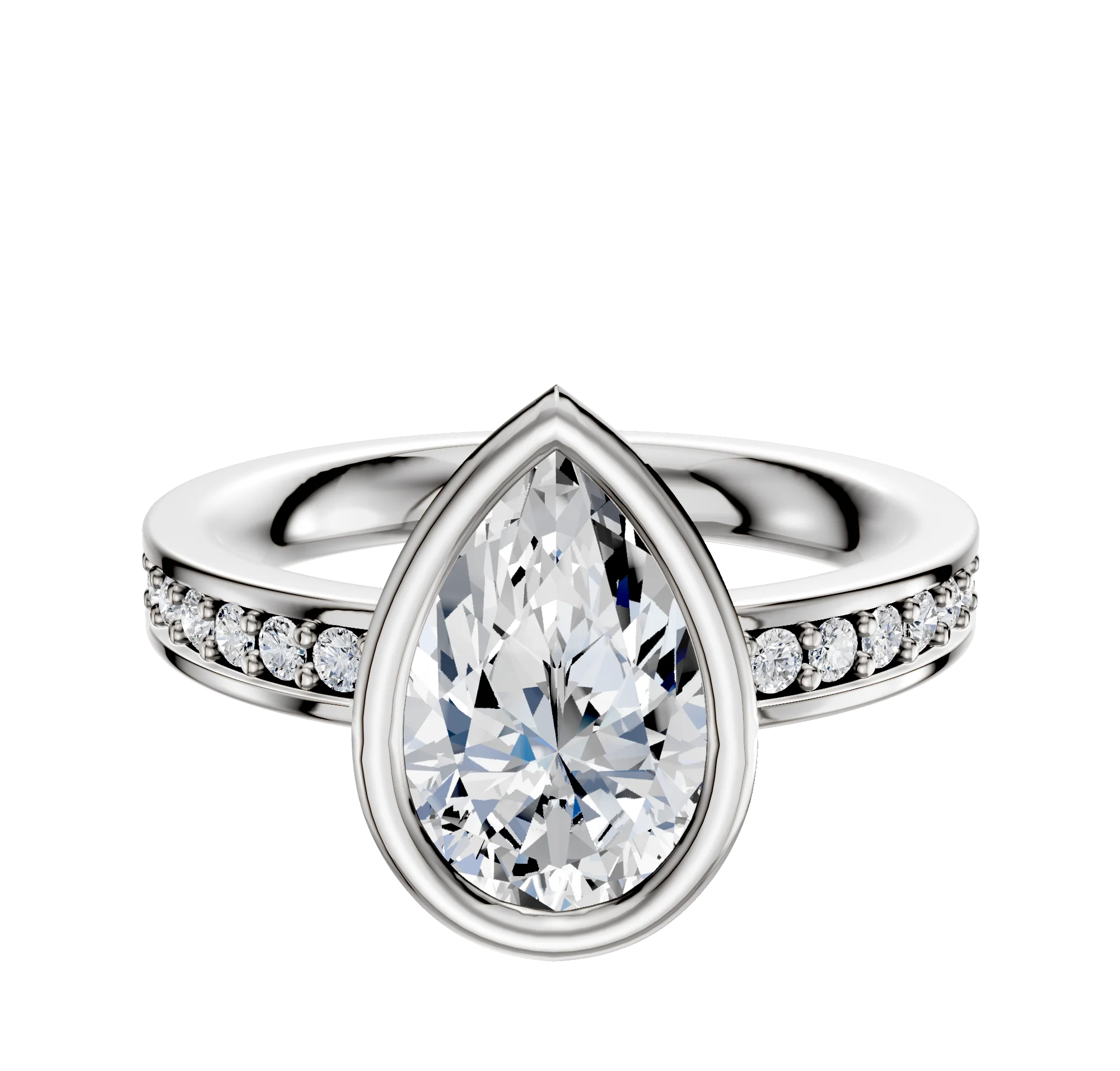 14K White Gold Bezel Full Bezel North/South Classic Flat 1-Row-Pave 2.5mm Engagement Ring