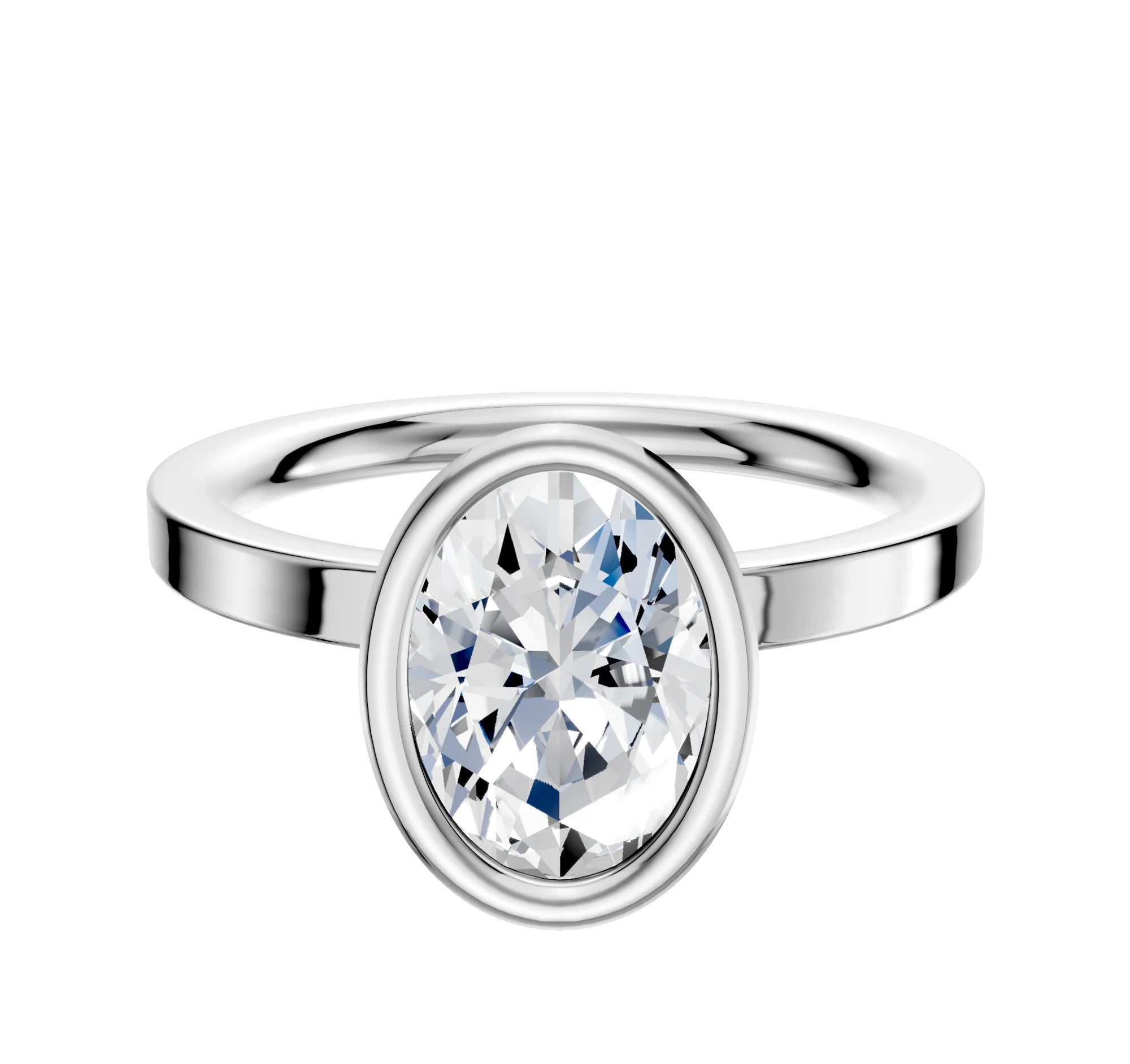 14K White Gold Bezel Full Bezel North/South Classic Flat 2.0mm Engagement Ring