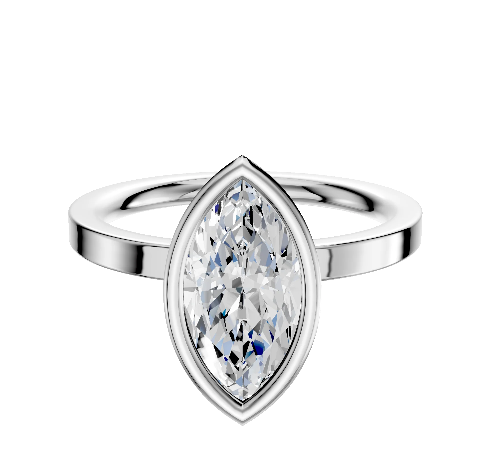 14K White Gold Bezel Full Bezel North/South Classic Flat 2.0mm Engagement Ring