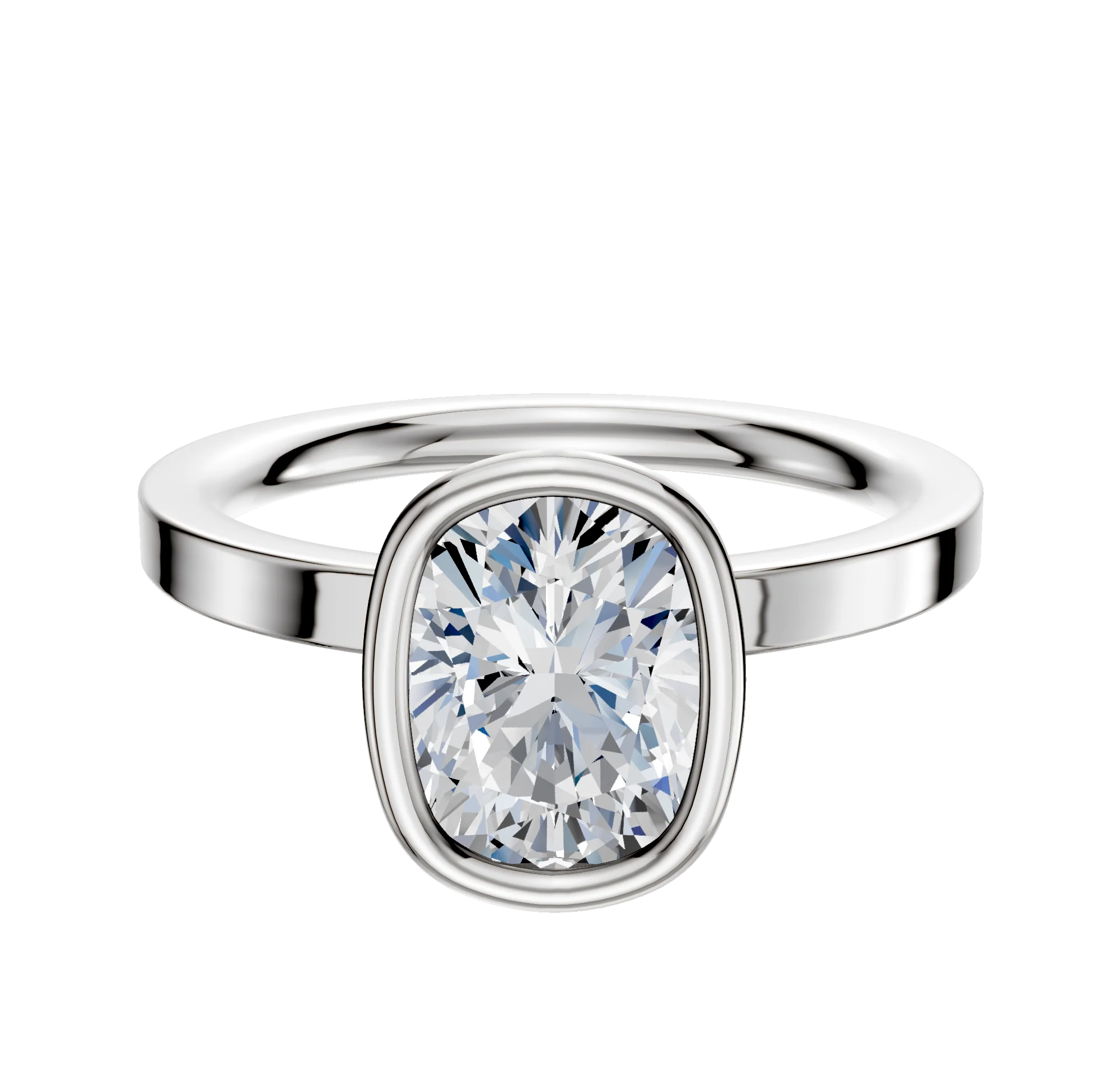 14K White Gold Bezel Full Bezel North/South Classic Flat 2.0mm Engagement Ring
