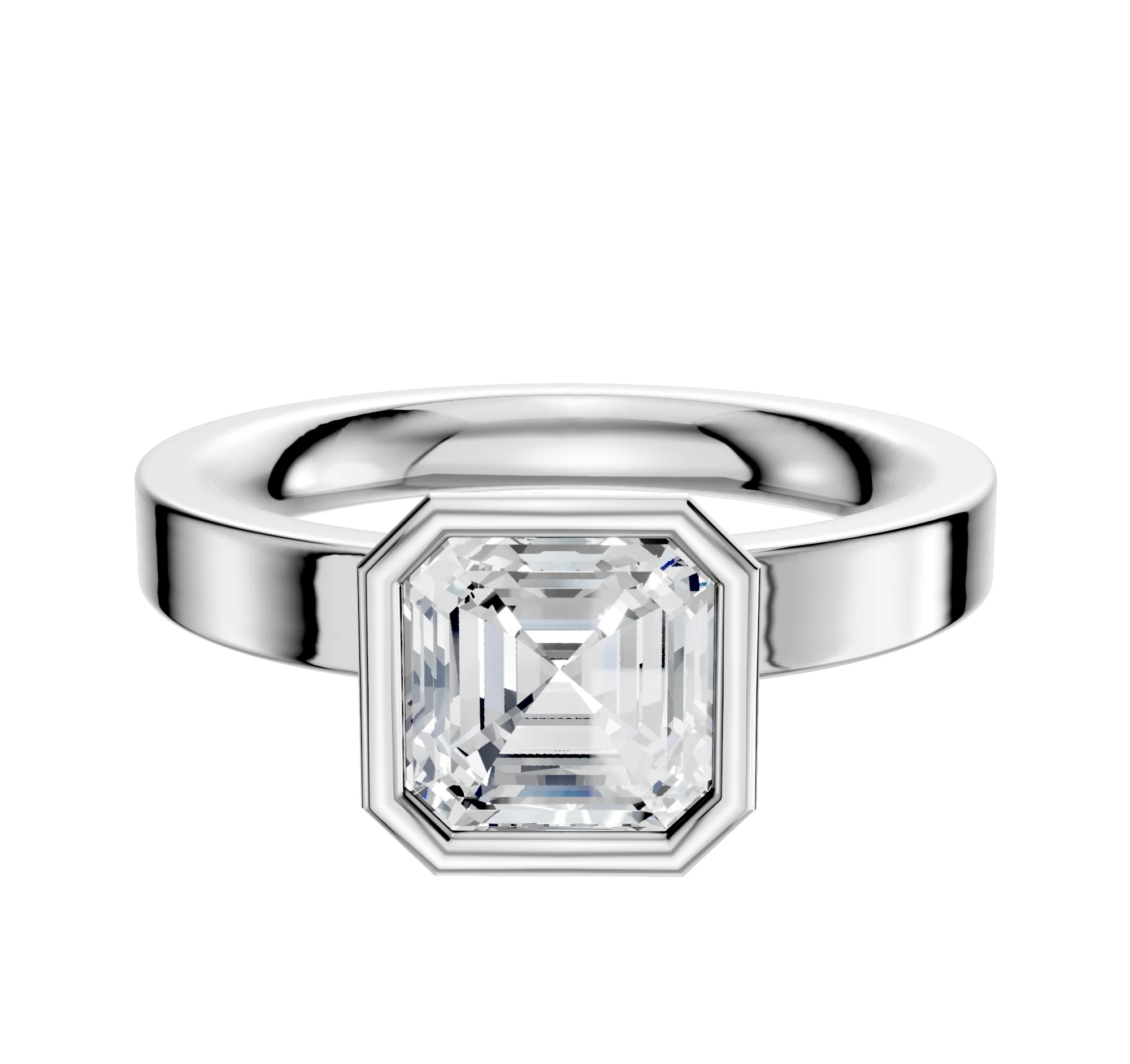 14K White Gold Bezel Full Bezel North/South Classic Flat 3.0mm Engagement Ring