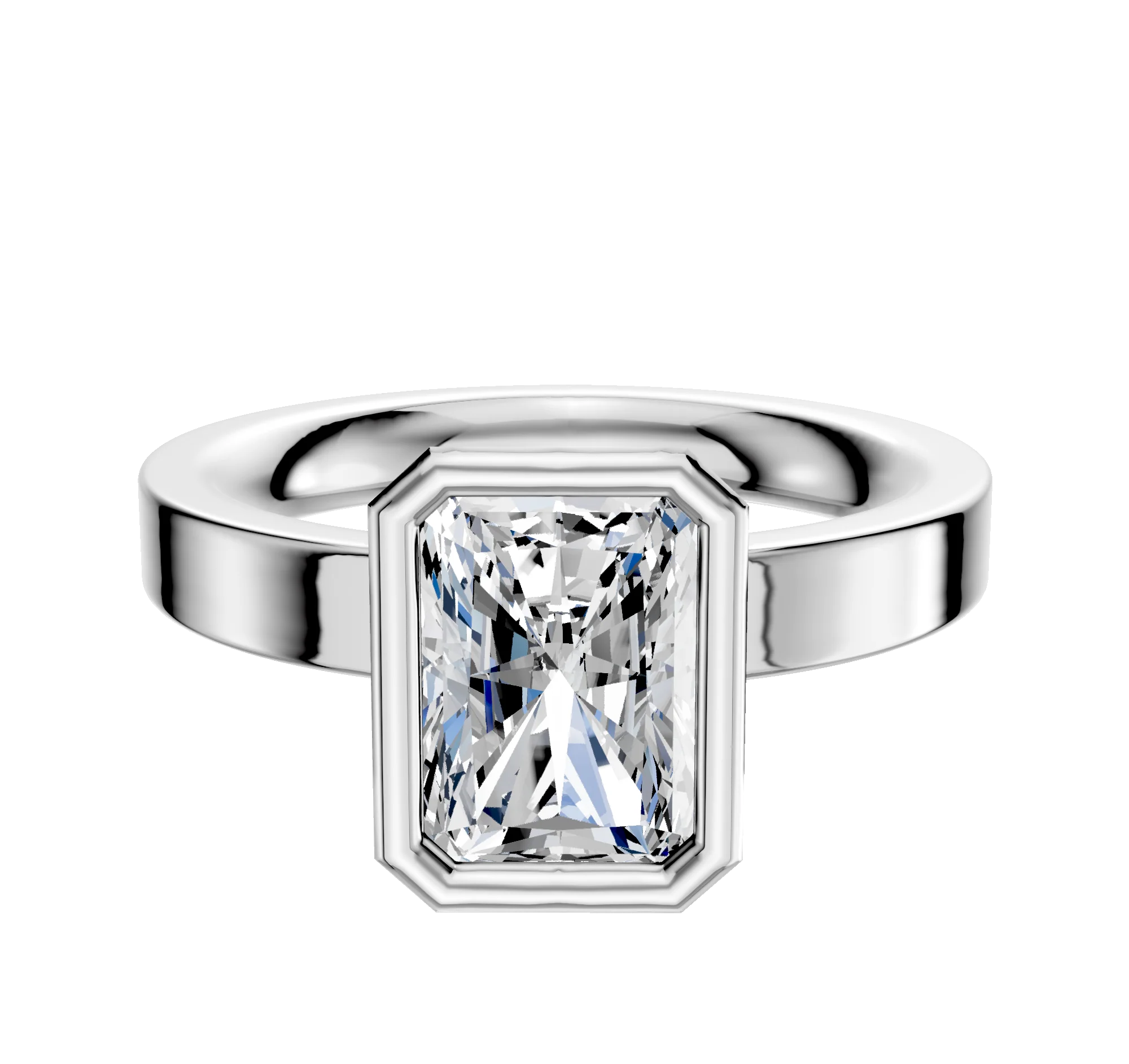 14K White Gold Bezel Full Bezel North/South Classic Flat 3.0mm Engagement Ring