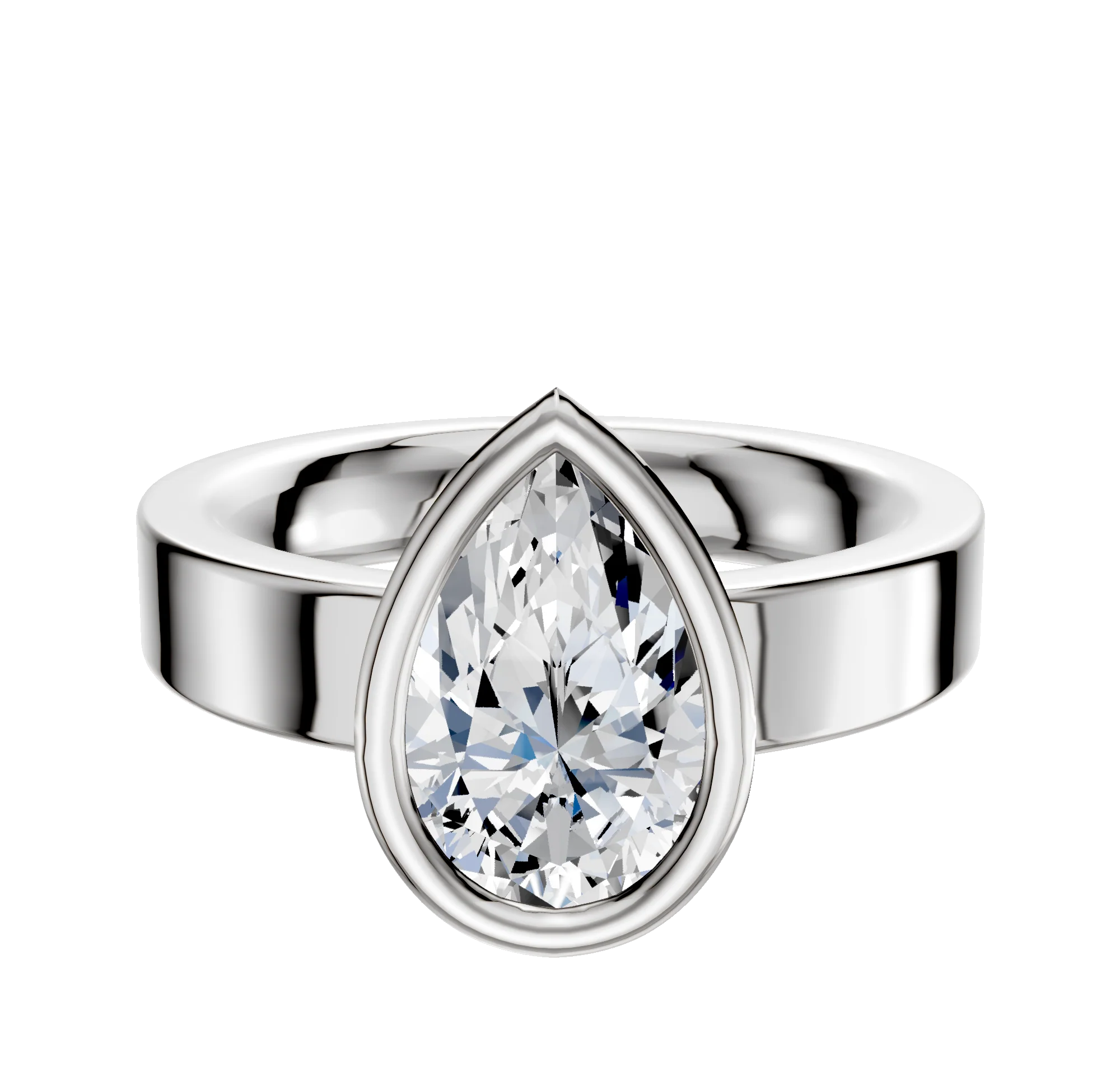 14K White Gold Bezel Full Bezel North/South Classic Flat 4.0mm Engagement Ring