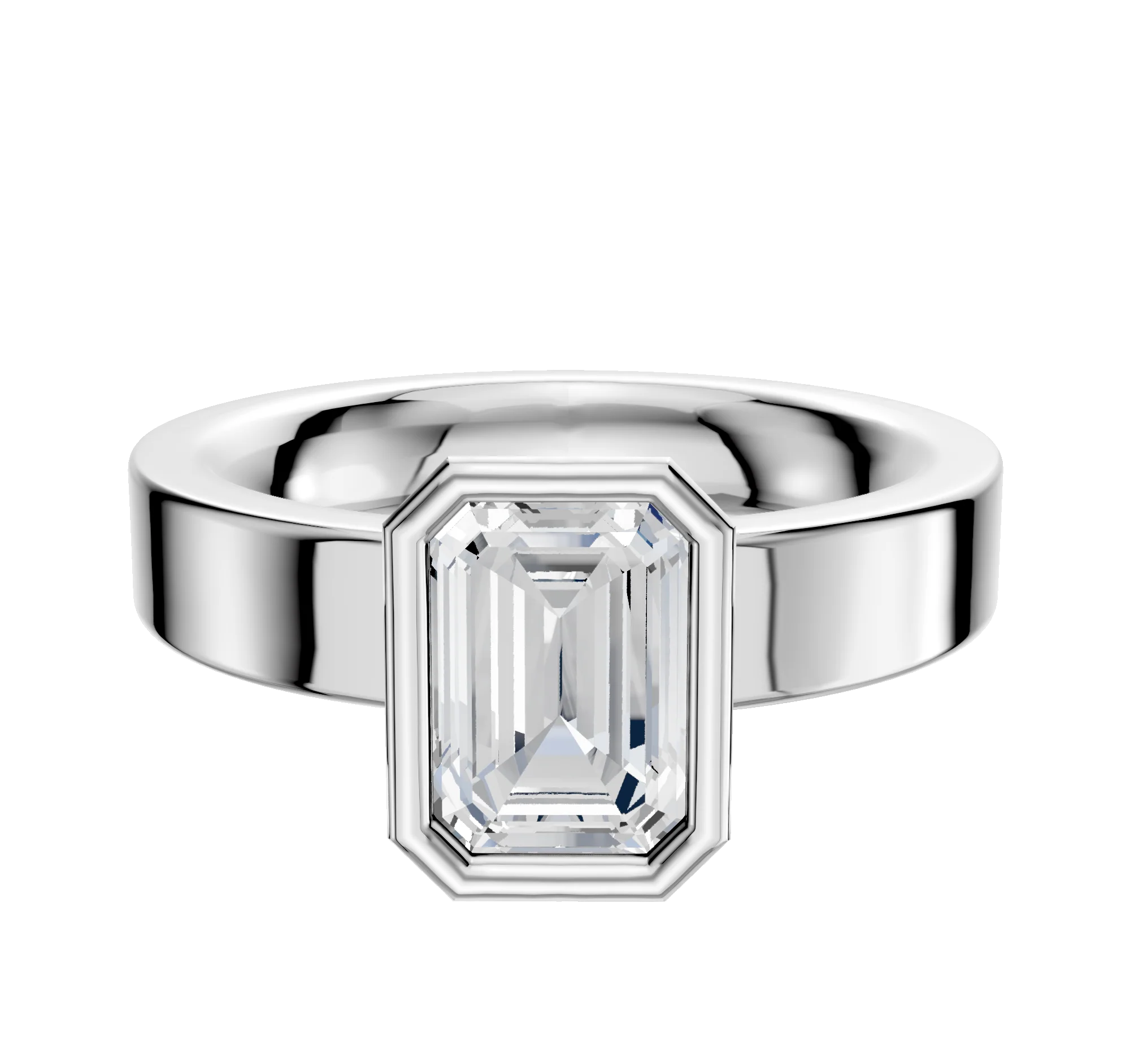 14K White Gold Bezel Full Bezel North/South Classic Flat 4.0mm Engagement Ring