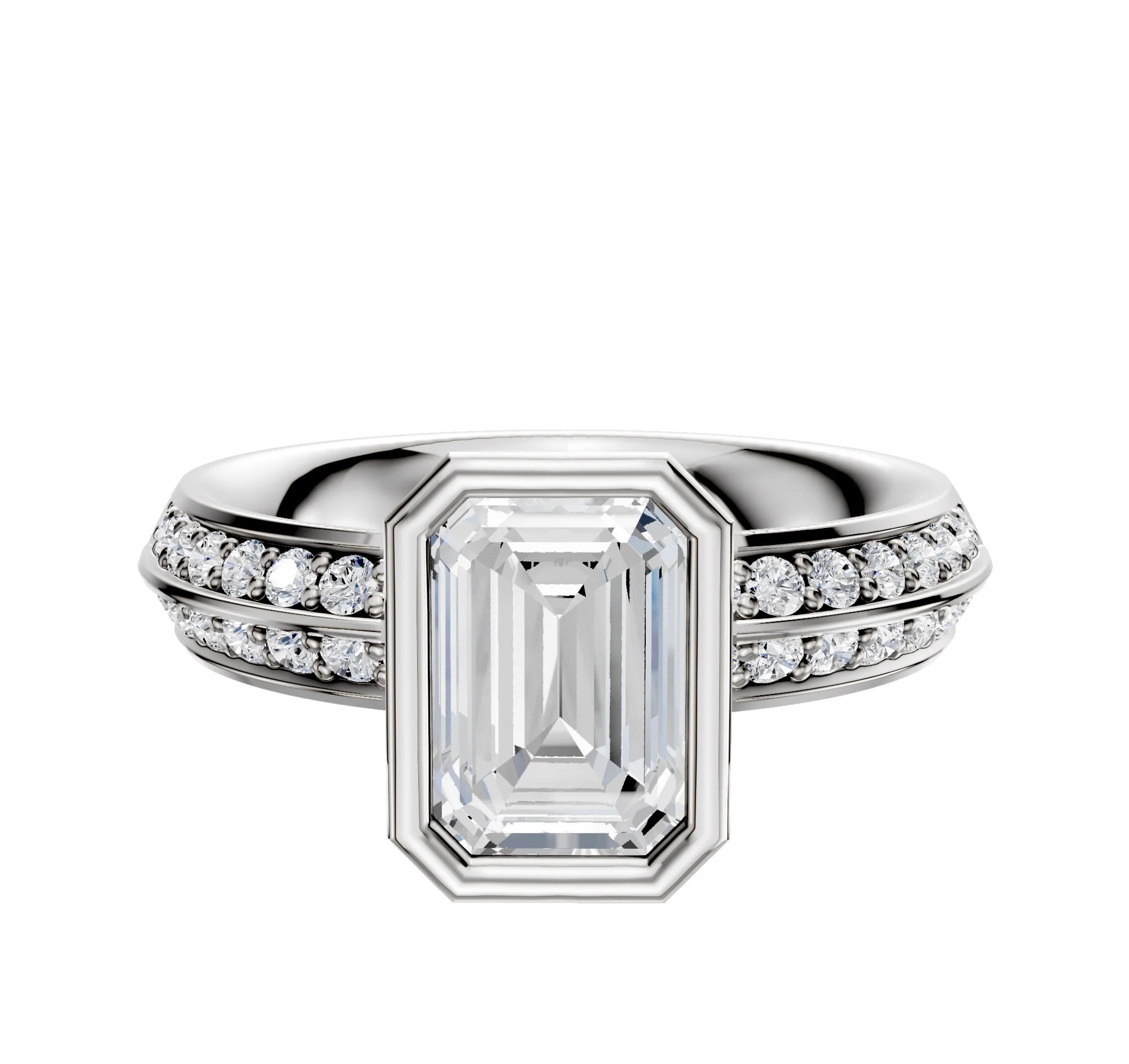 14K White Gold Bezel Full Bezel North/South Classic Knife Edge 1-Row-Pave 2.5mm Engagement Ring