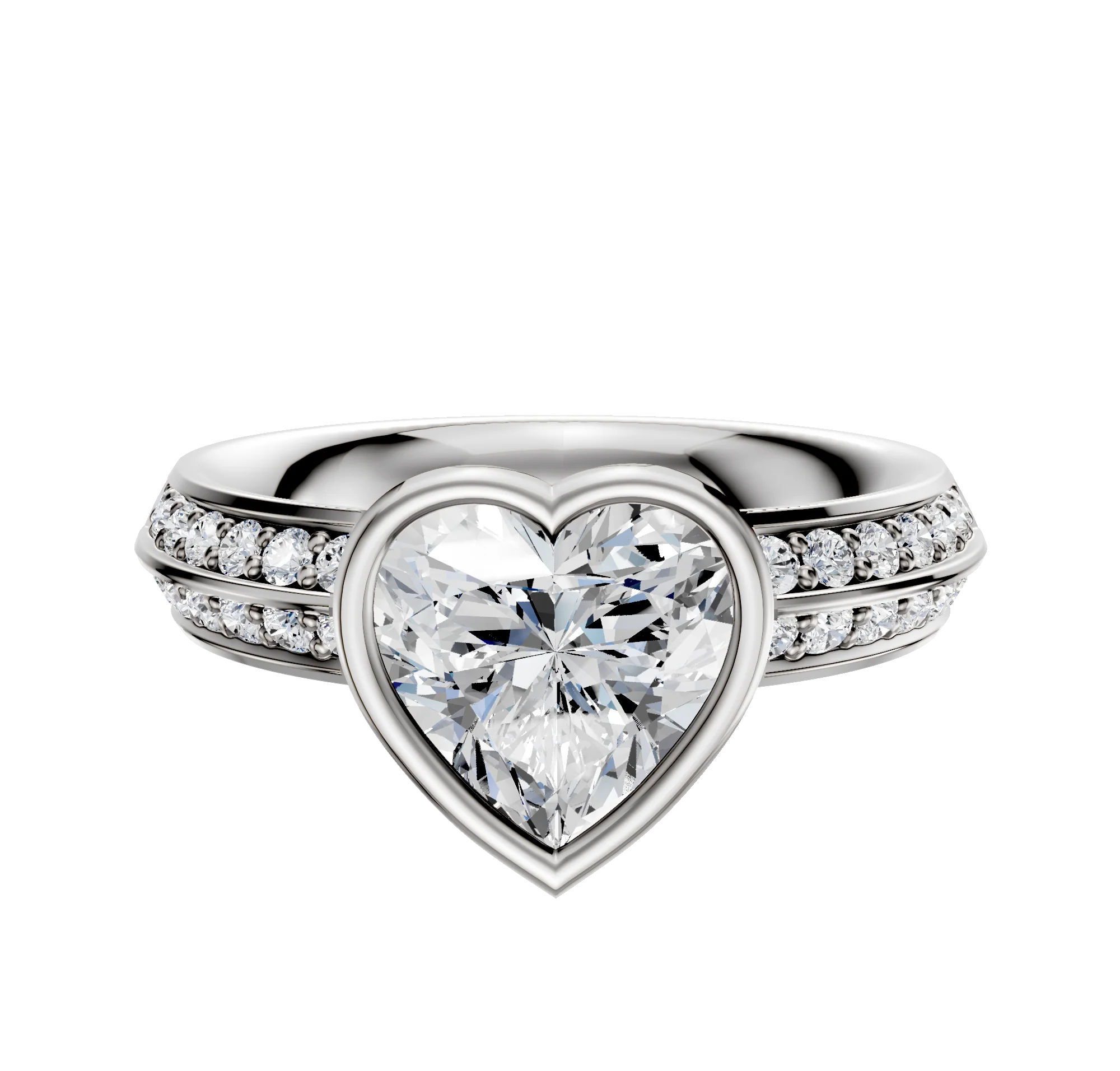 14K White Gold Bezel Full Bezel North/South Classic Knife Edge 1-Row-Pave 2.5mm Engagement Ring