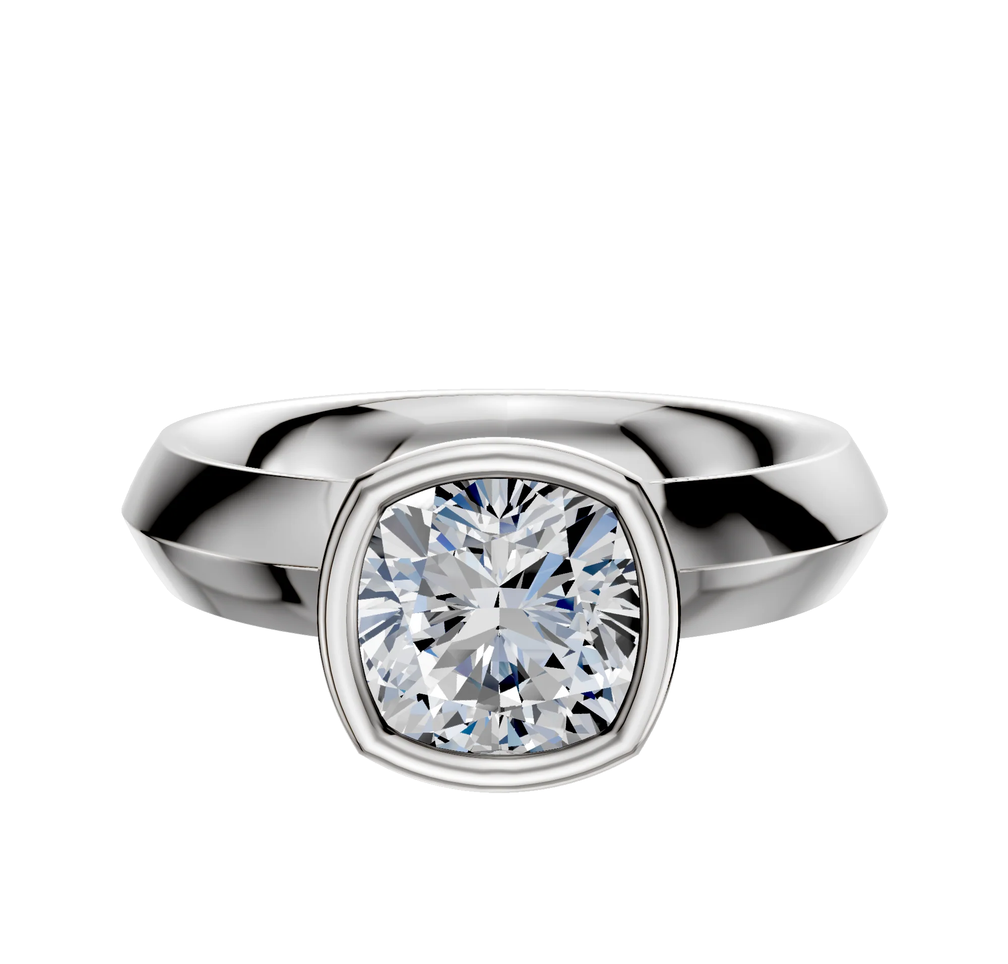 14K White Gold Bezel Full Bezel North/South Classic Knife Edge 4.0mm Engagement Ring