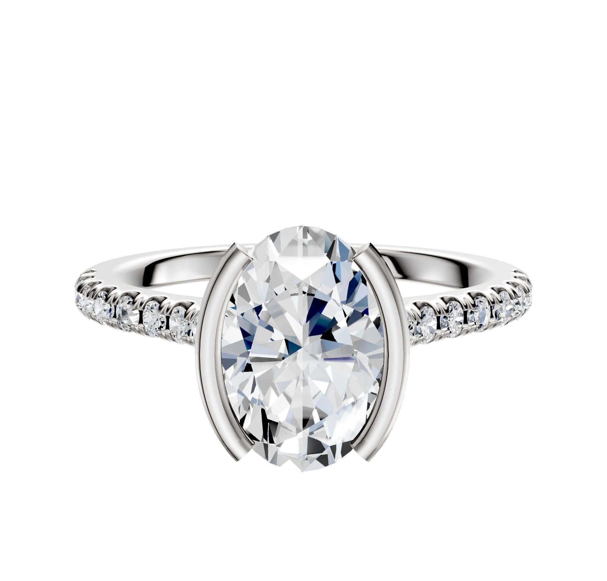 14K White Gold Bezel Half Bezel North/South Cathedral Dome 1-Row-Pave 2.5mm Engagement Ring